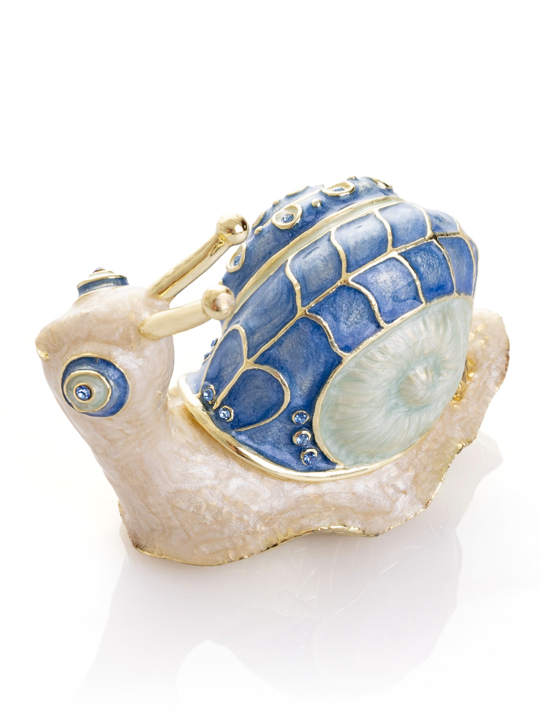 Gold & Blue Jeweled Snail Trinket Box