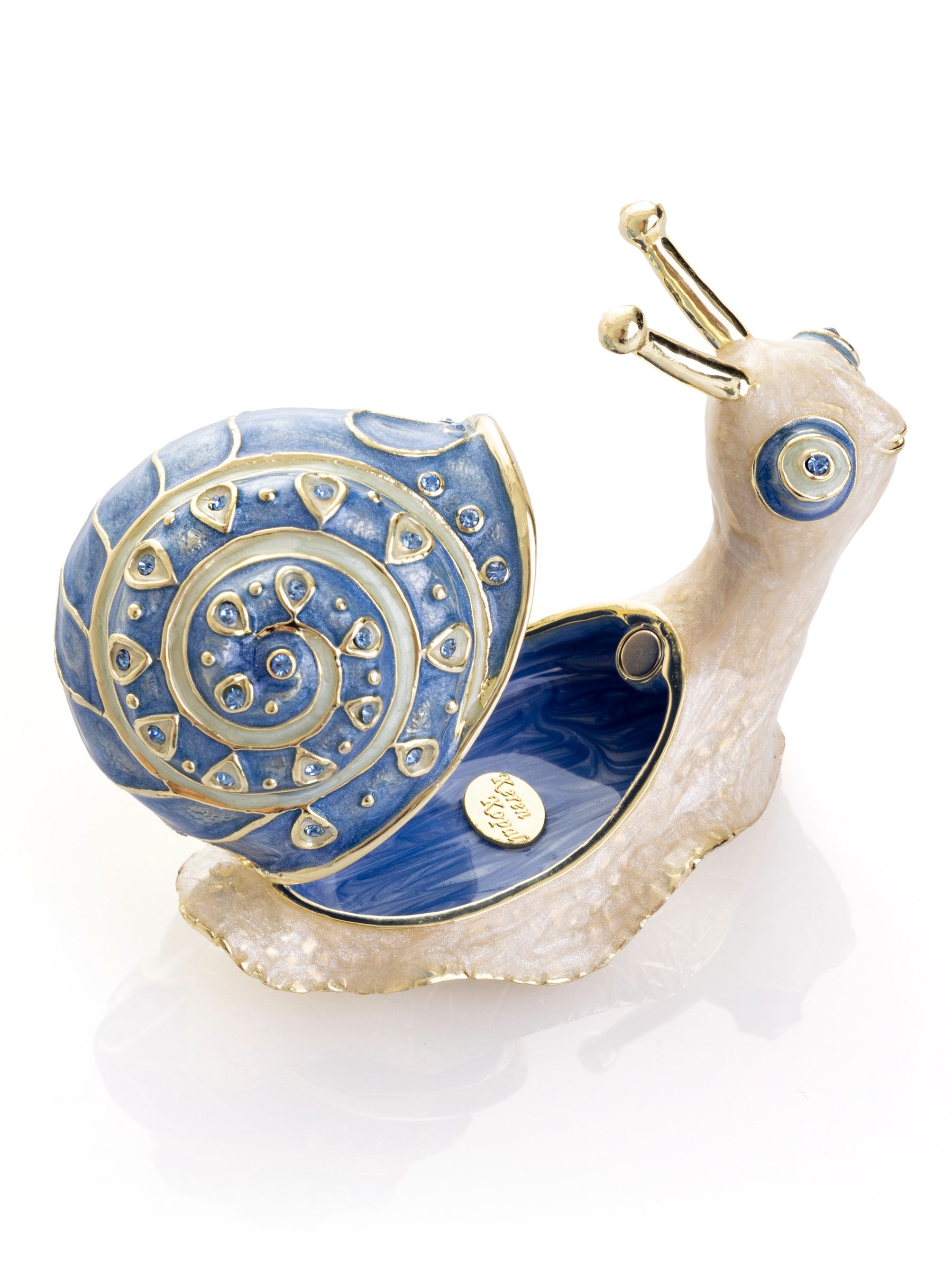 Gold & Blue Jeweled Snail Trinket Box