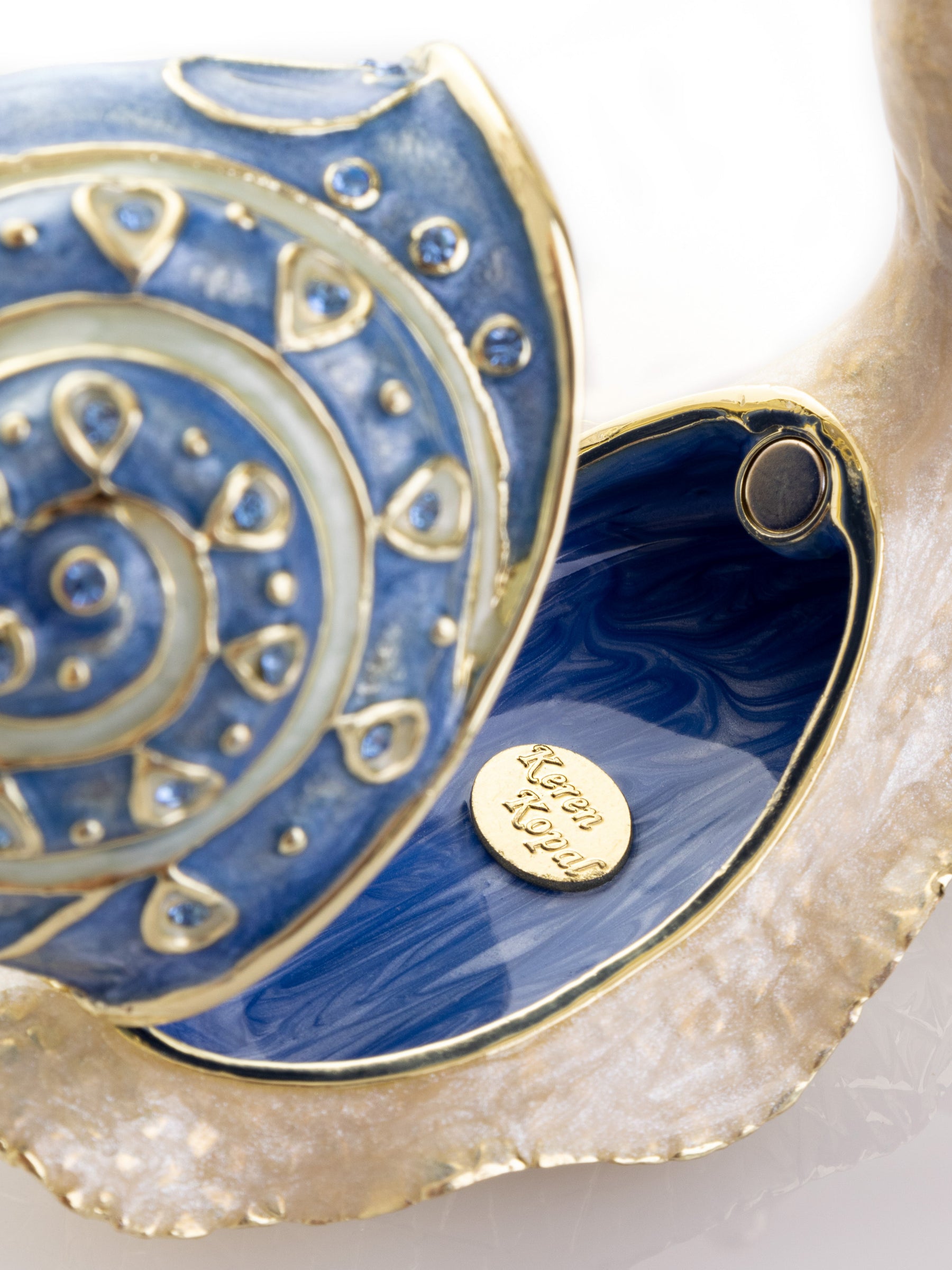 Gold & Blue Jeweled Snail Trinket Box