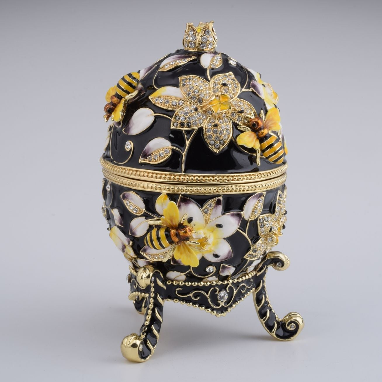 Keren Kopal Black Faberge Egg Decorated with Bees and Flowers