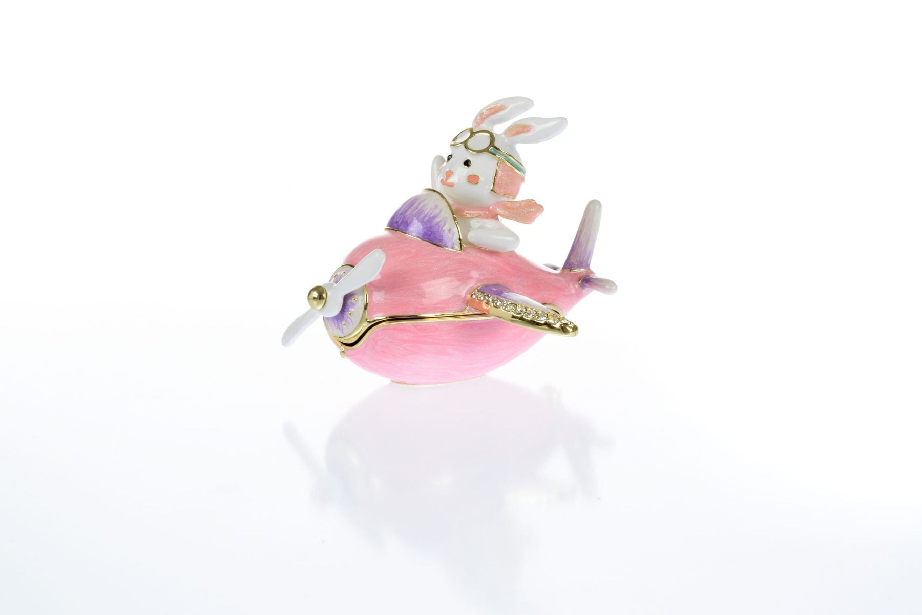 Bunny flying a pink plane trinket box