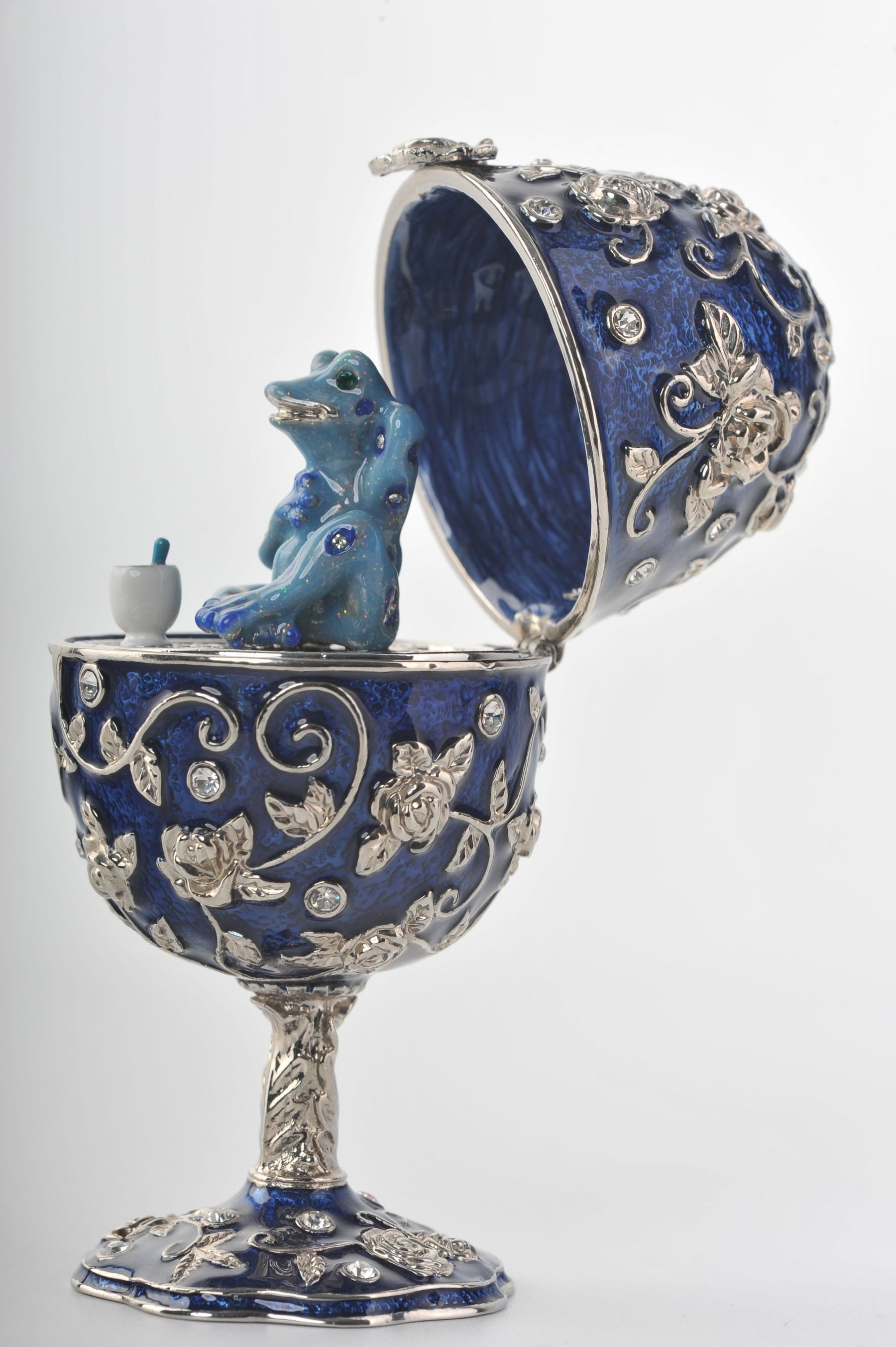 Keren Kopal Blue Faberge Egg with Frog Inside