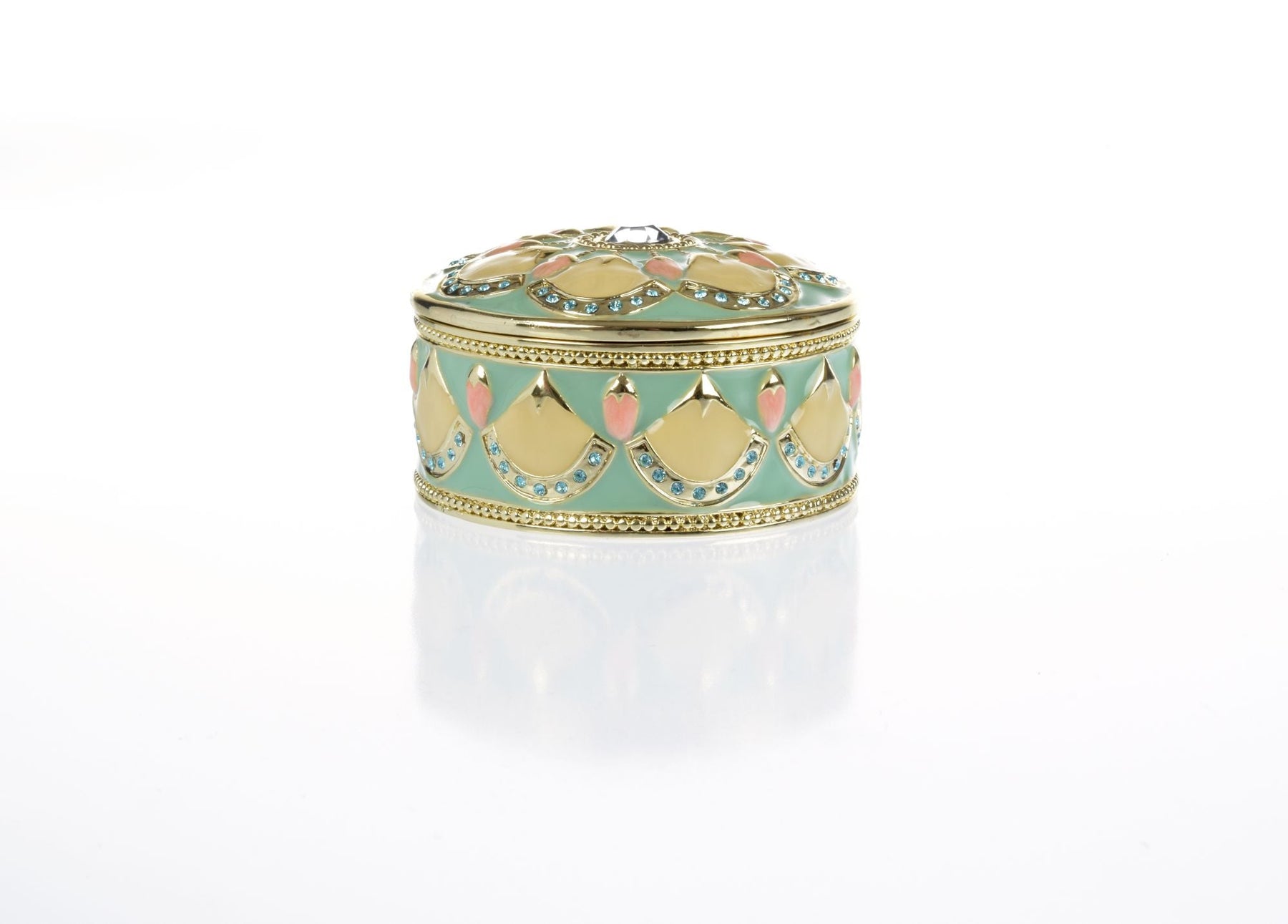 Round Green turquoise Beautiful Decorated Trinket Box