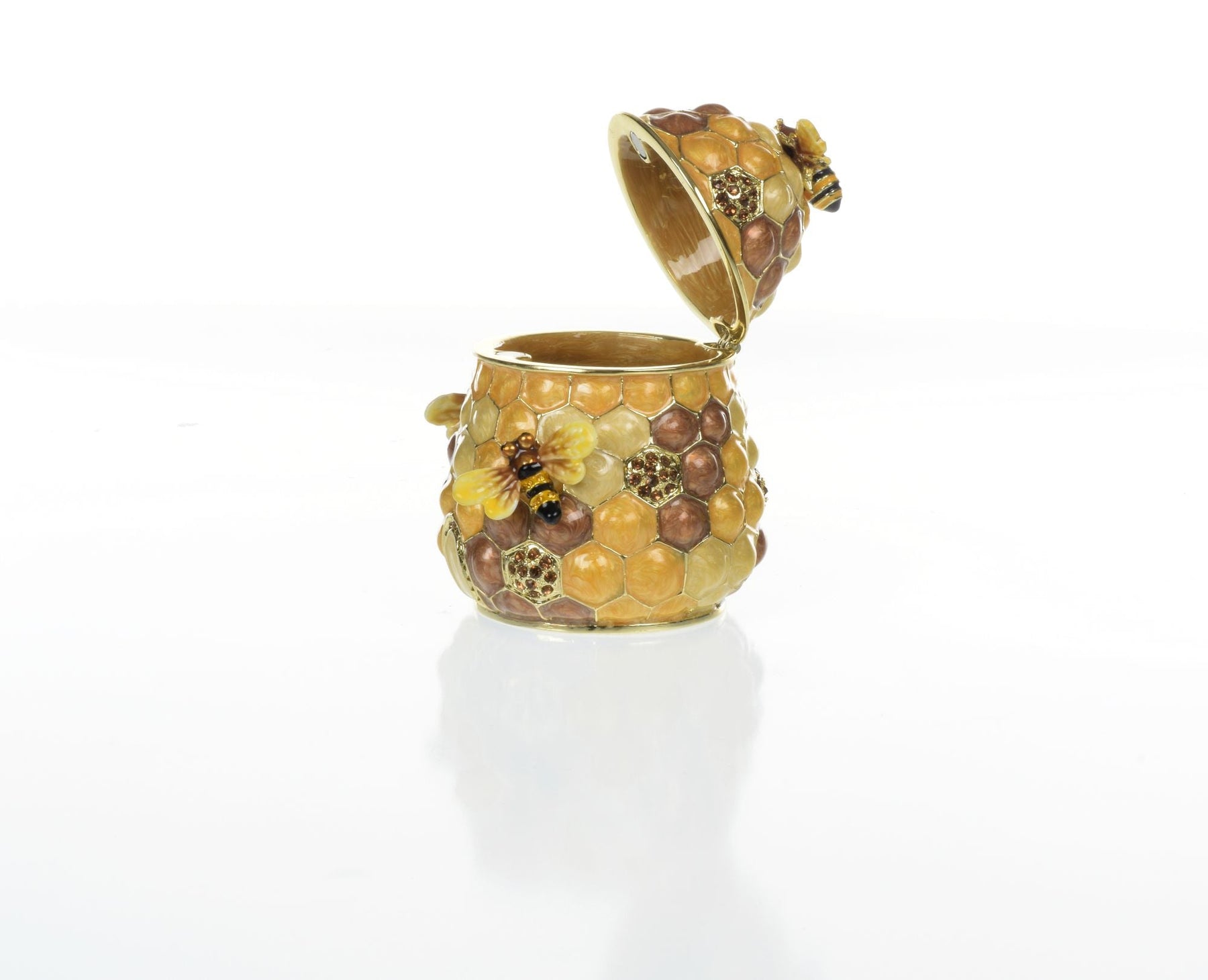 Honey Beehive with bees Trinket Box golden