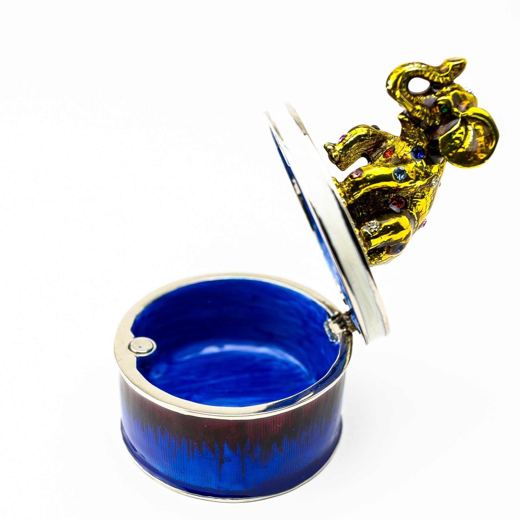 Gold Elephant on Blue Trinket Box