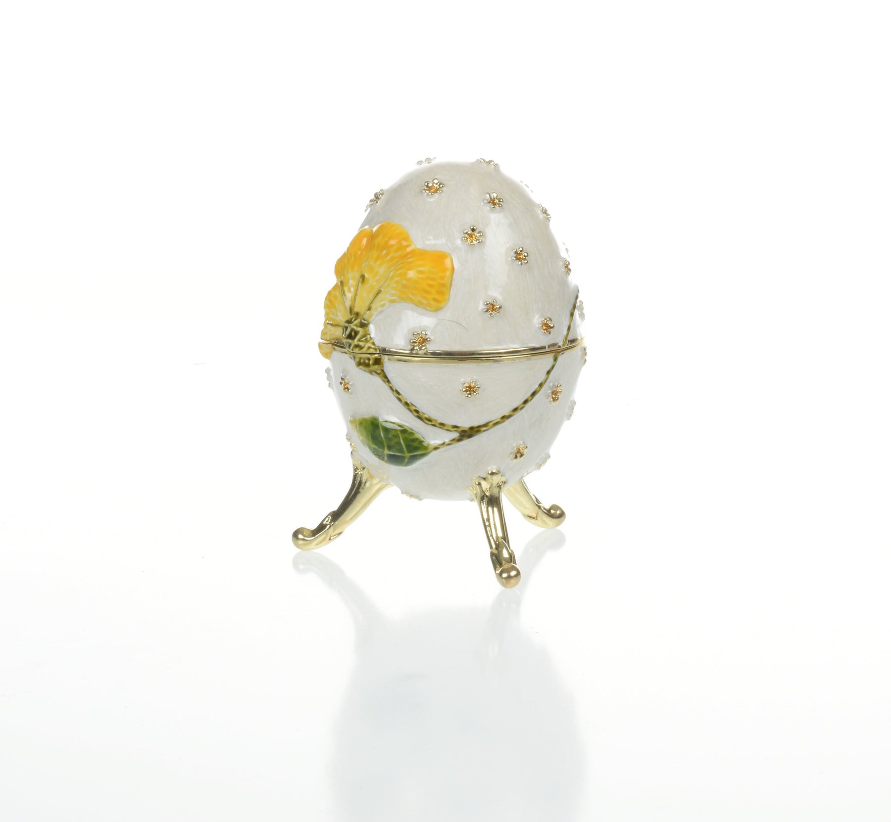 White with Yellow flower Music box Fur Elise by Beethoven Faberge Egg