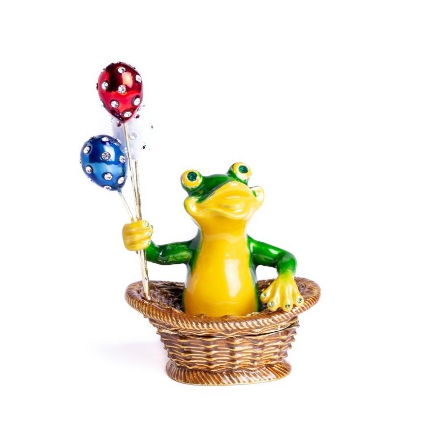 Keren Kopal Frog Sitting in a Basket Holding Balloons