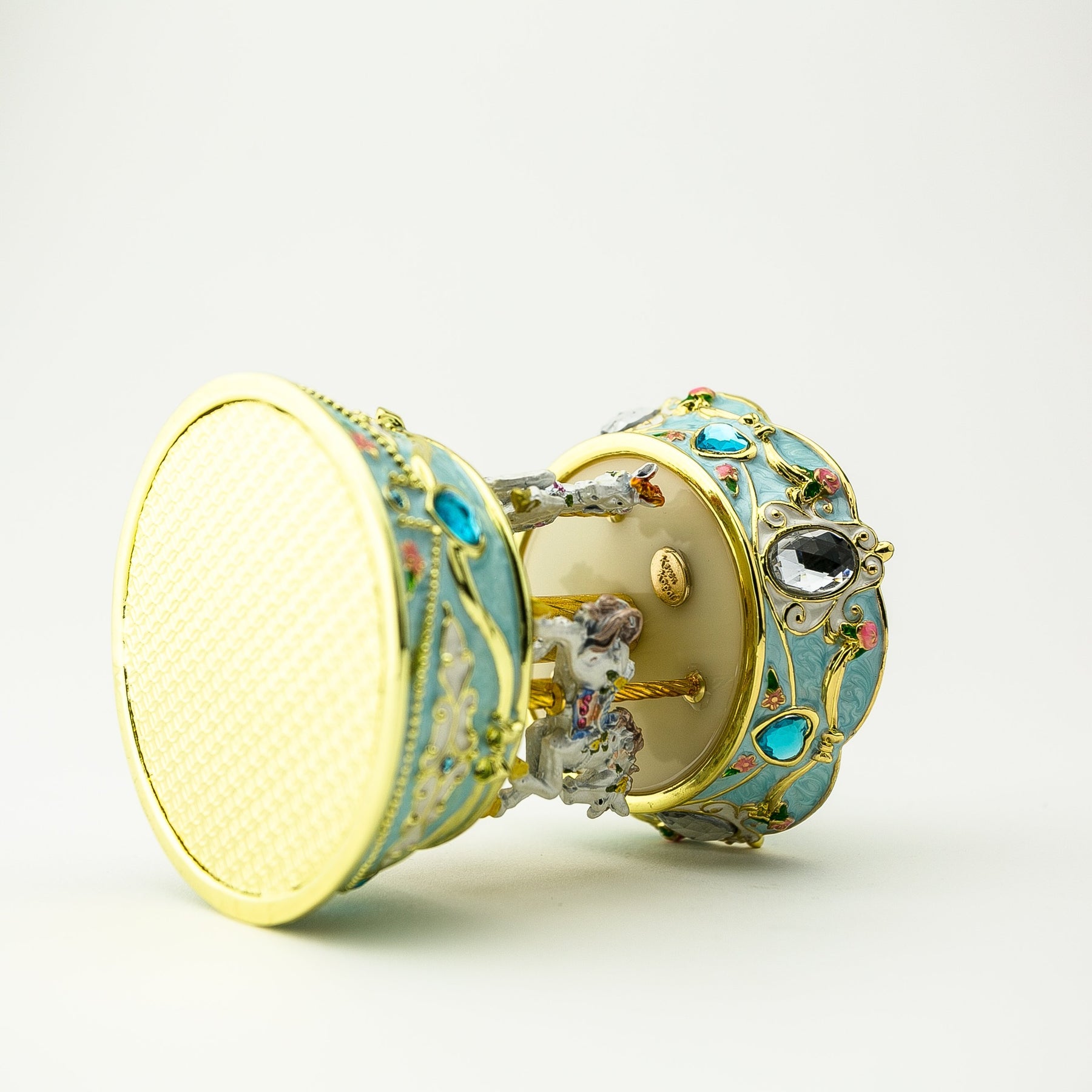 Blue Wind up Horse Carousel Faberge Egg Carousel music box Keren Kopal