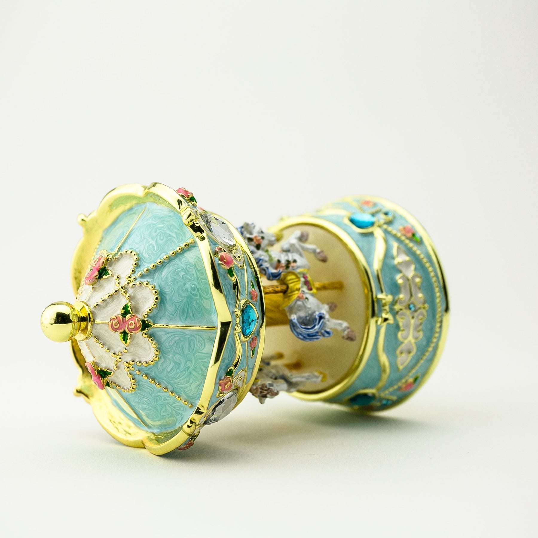 Blue Wind up Horse Carousel Faberge Egg Carousel music box Keren Kopal