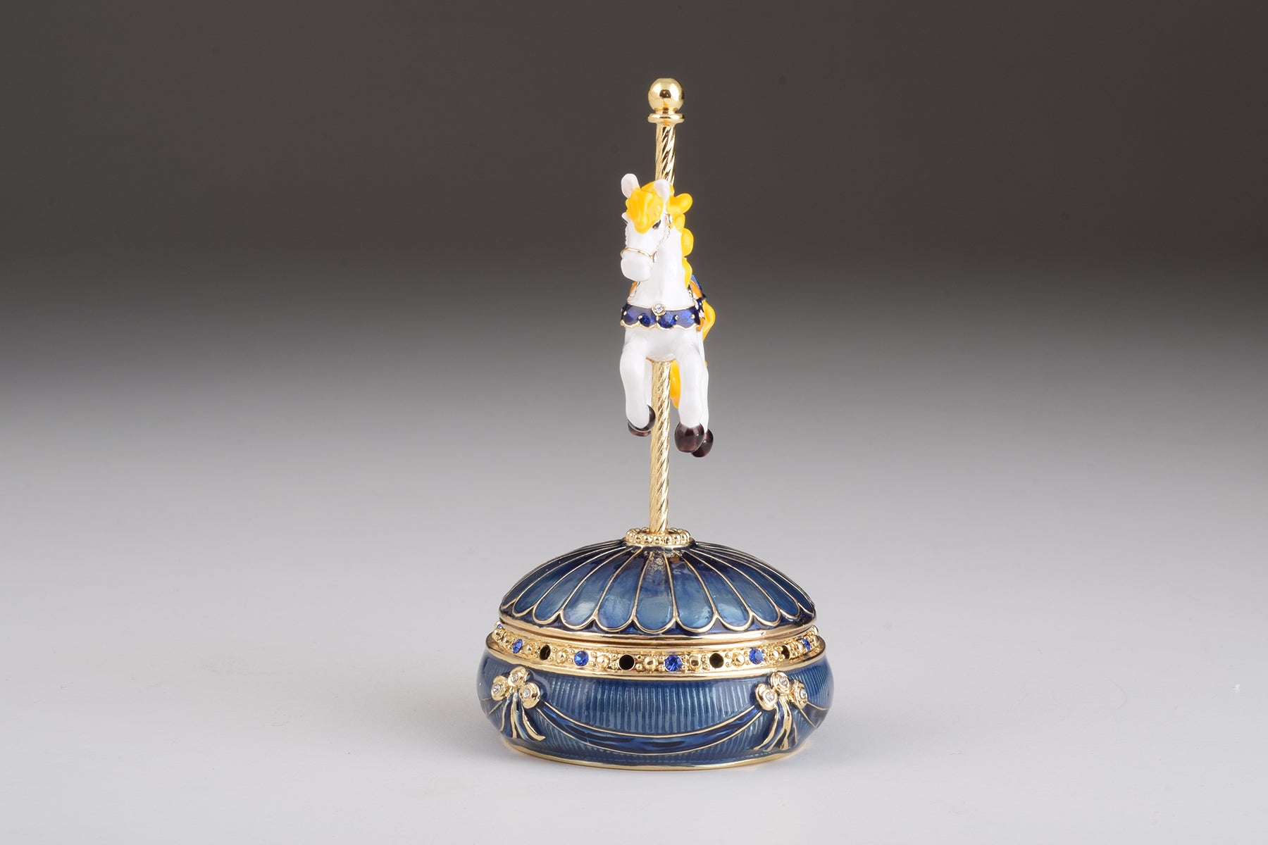 Keren Kopal Blue Wind up Carousel with Royal White Horse