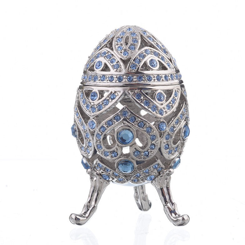 Silver Faberge Egg with Blue Crystals