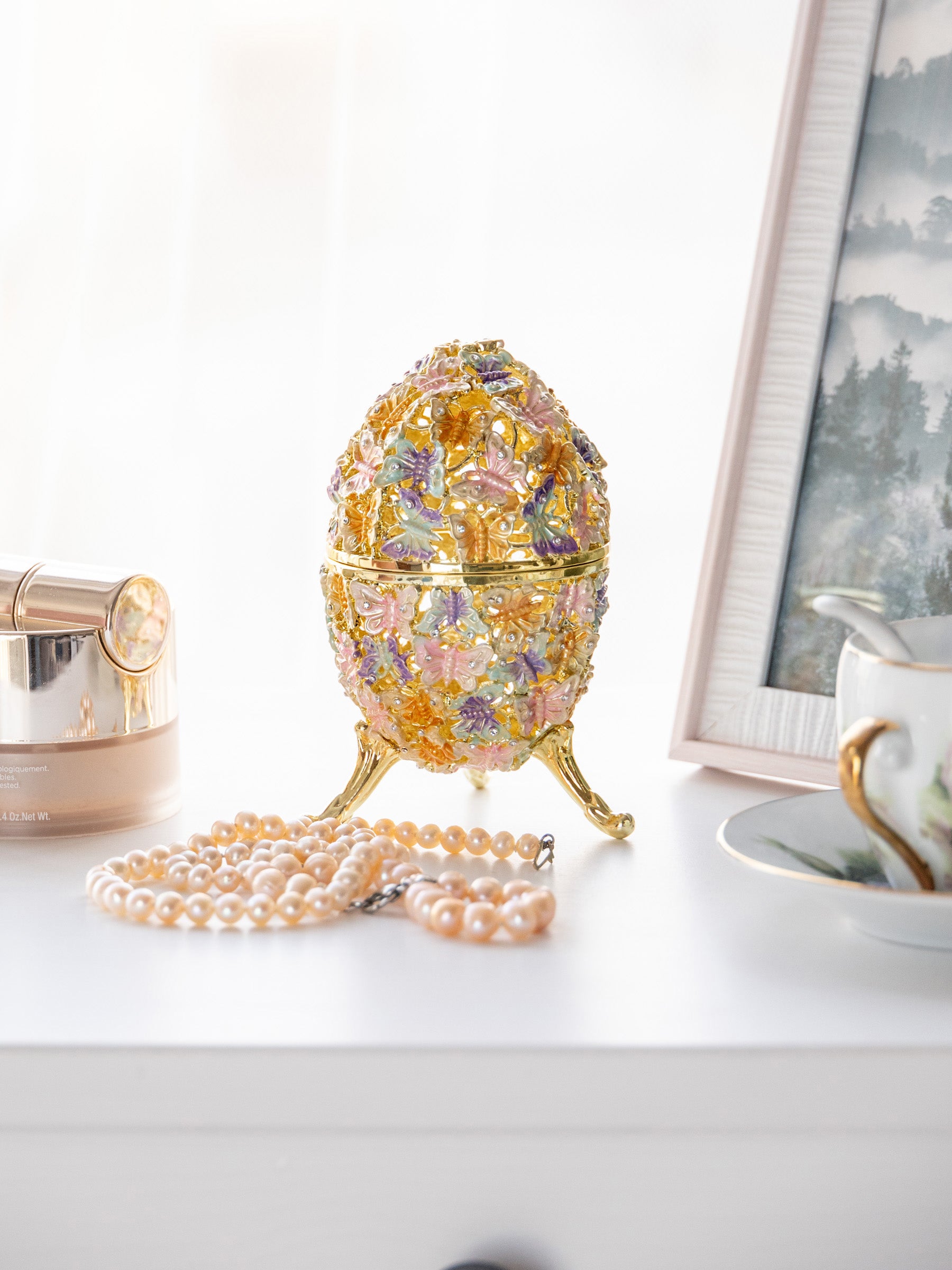 Golden Faberge Egg Decorated with Butterflies