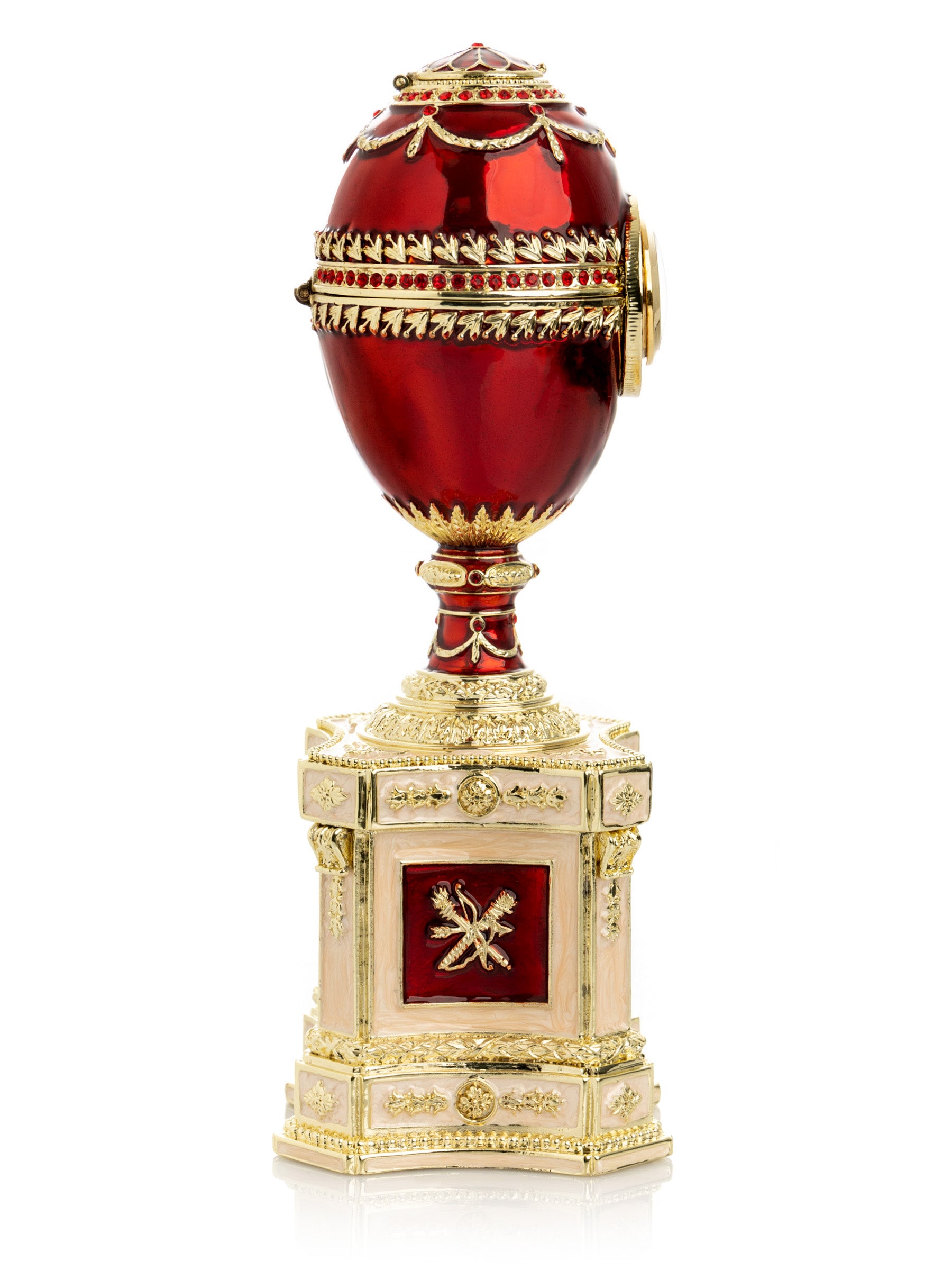 Red Faberge Egg with a Pearl and a Clock