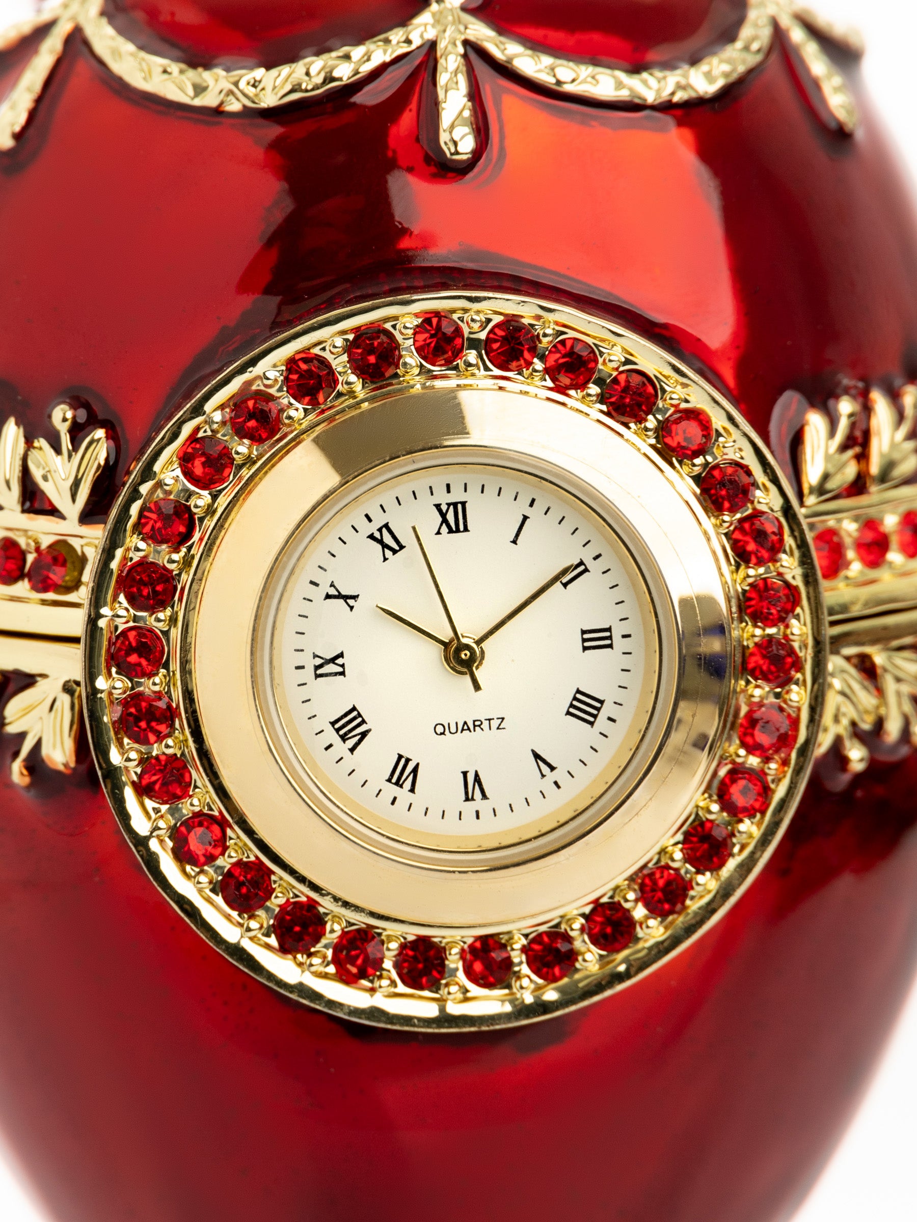 Red Faberge Egg with a Pearl and a Clock