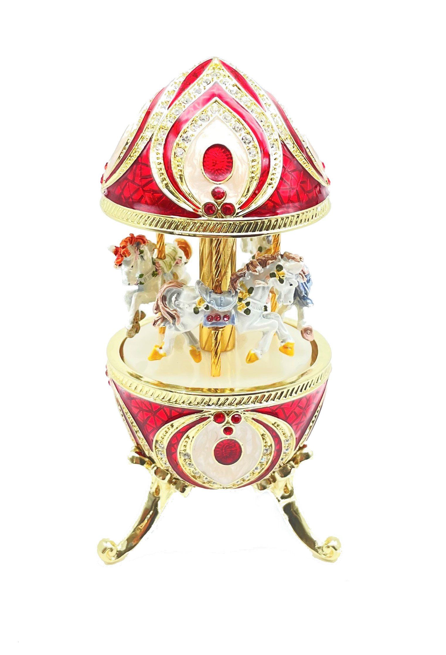 Red Musical Carousel with Royal Horses Easter Egg Keren Kopal