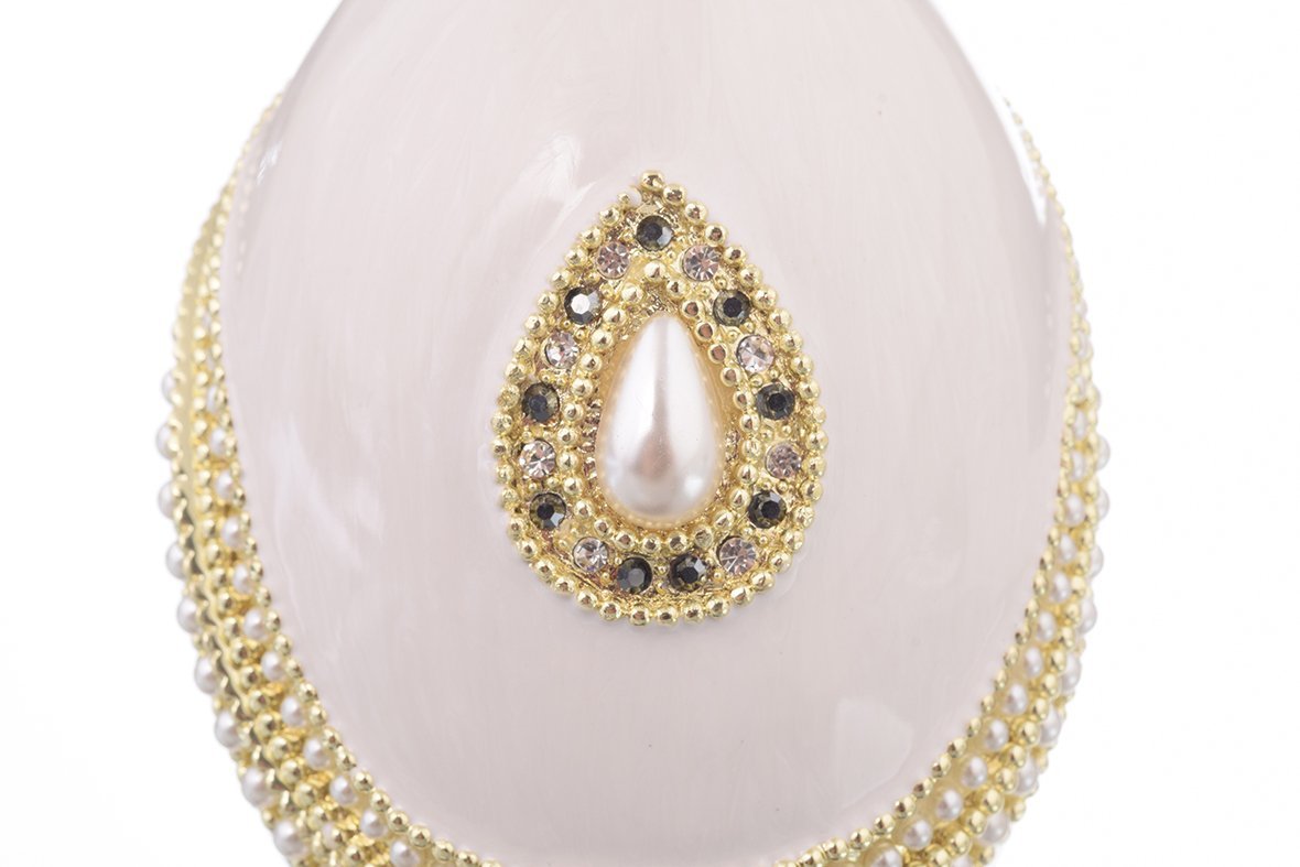 White Faberge Egg with Pearl Easter Egg Keren Kopal