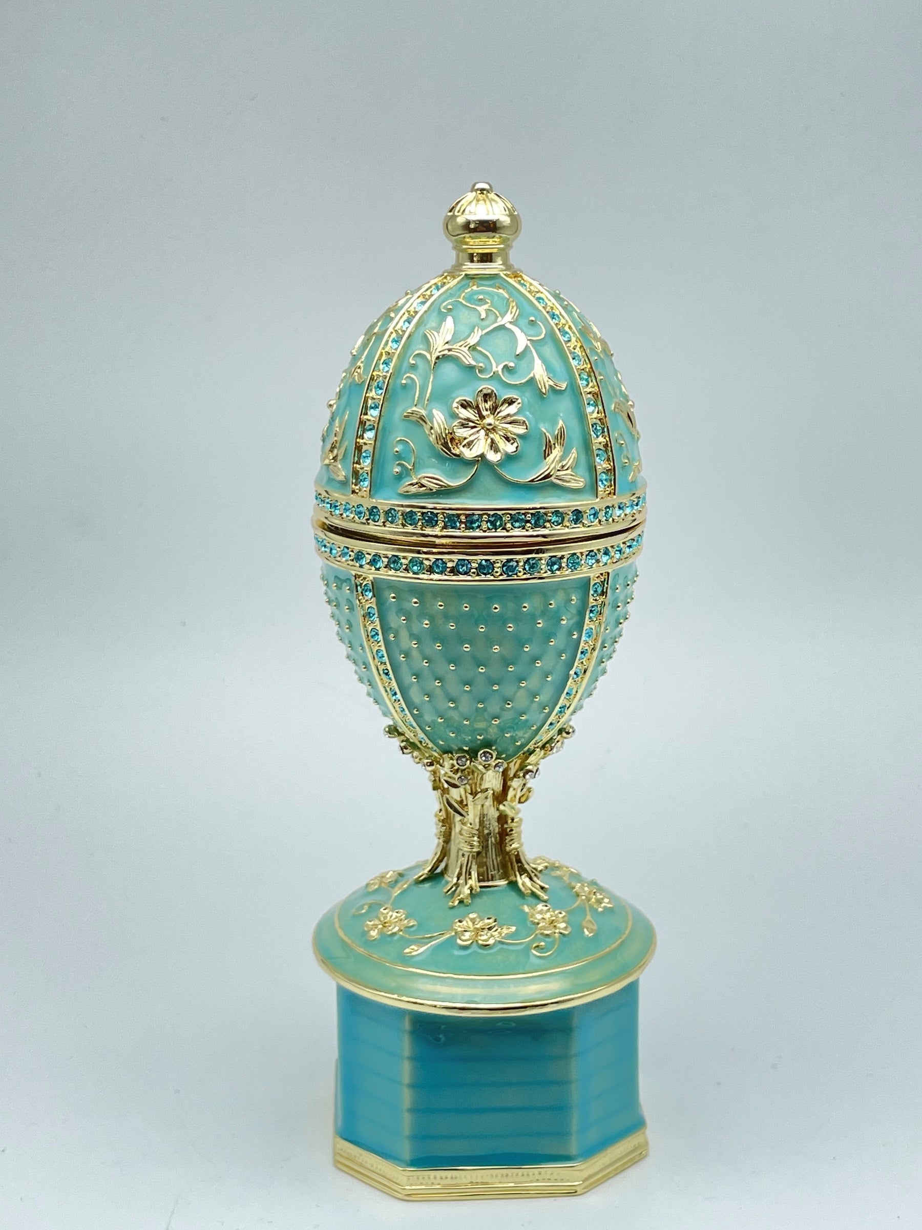 Green turquoise Faberge Egg with doves trinket box Faberge Egg Keren Kopal