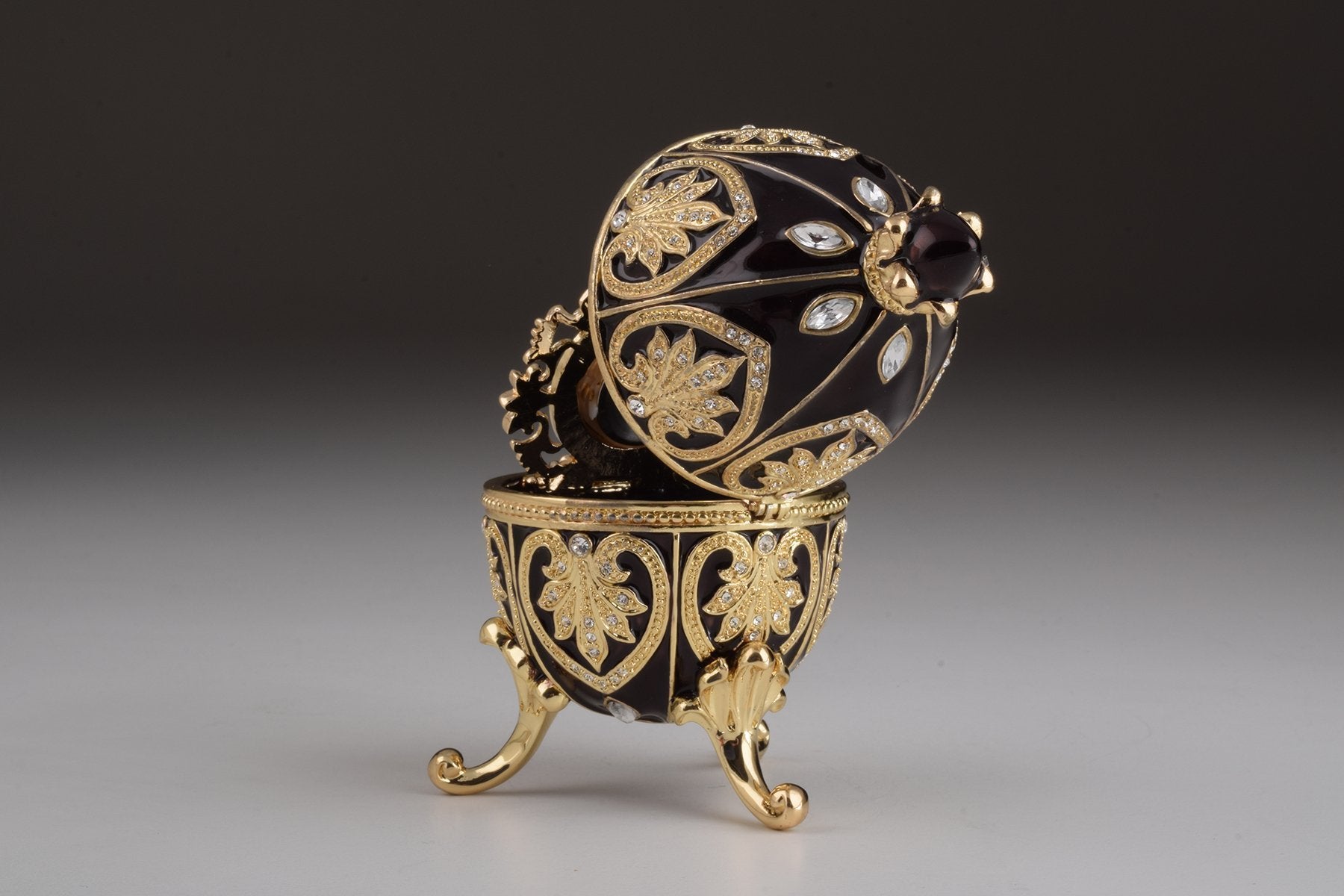 Keren Kopal Gold & Black Faberge Egg with Clock