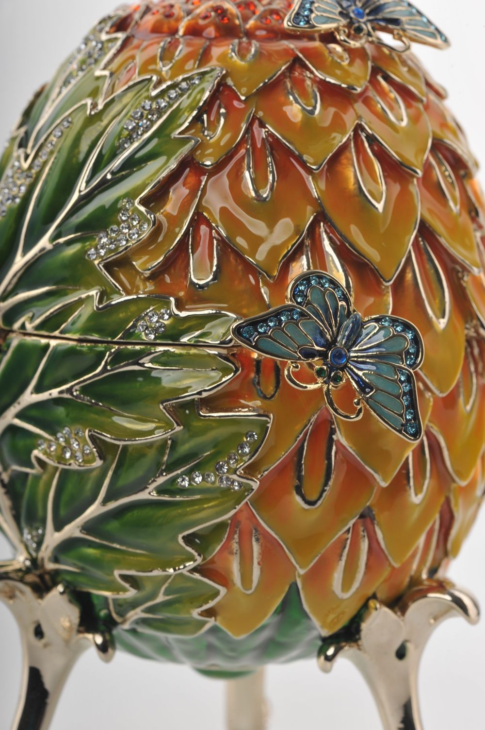 Keren Kopal Green & Yellow Faberge Egg with Blue Butterflies