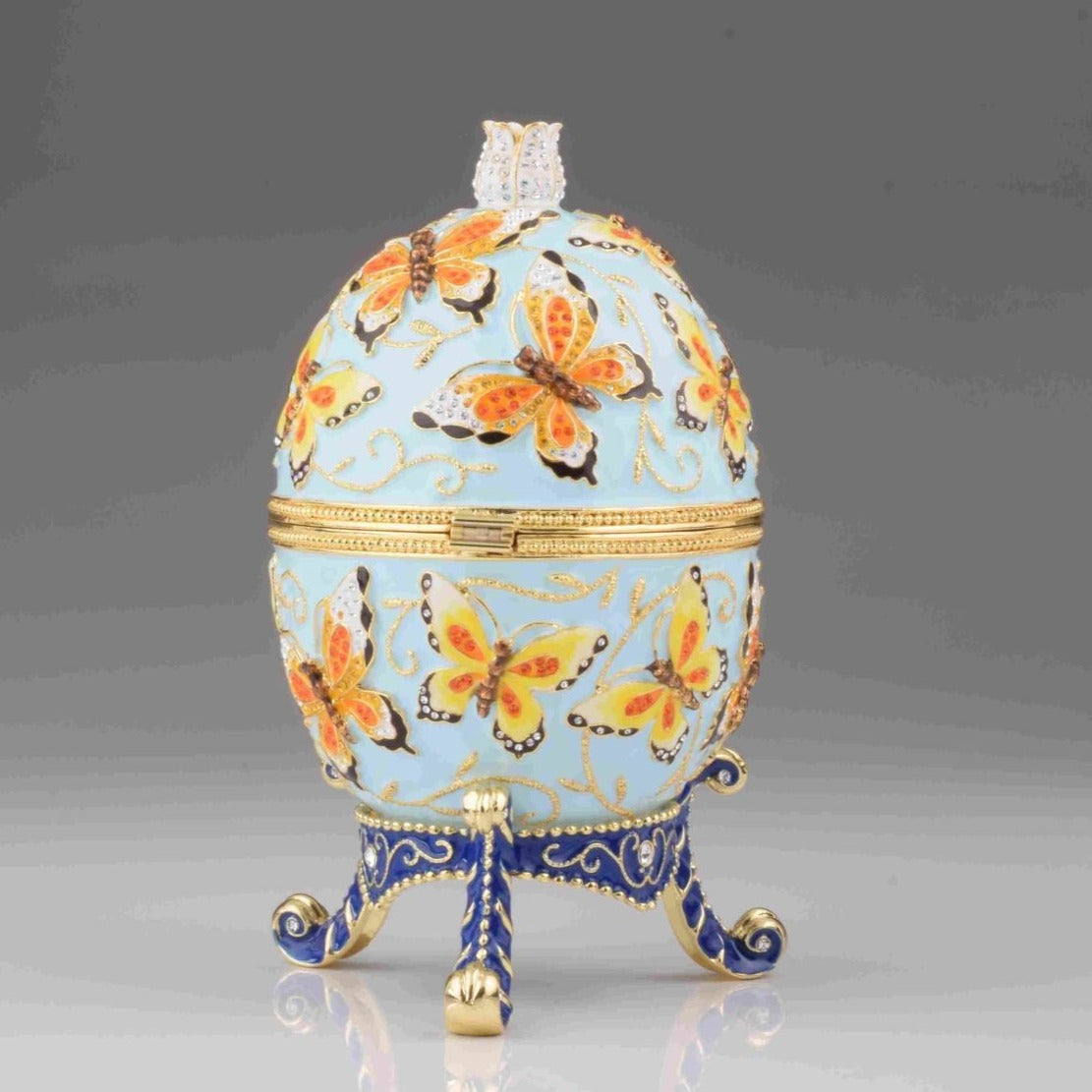 Blue Faberge Egg with Yellow Flowers