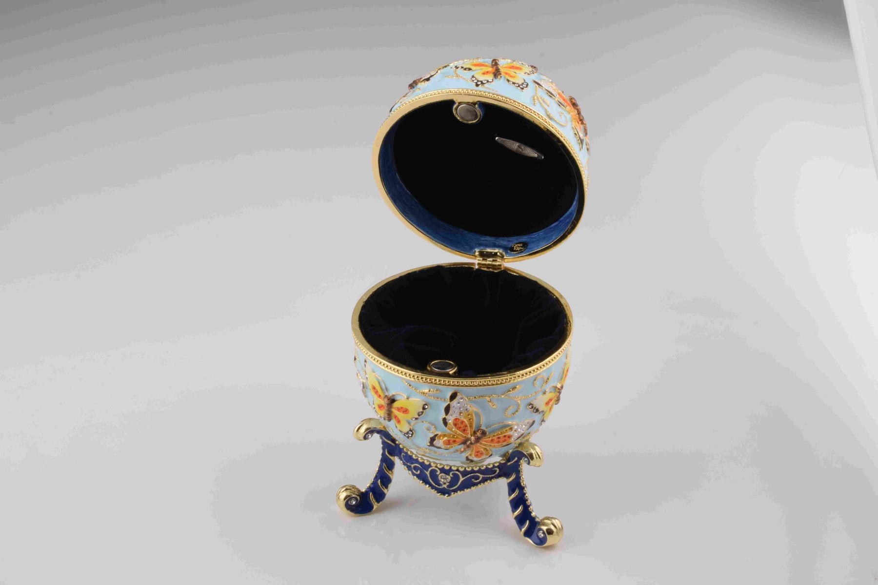 Keren Kopal Blue Faberge Egg with Yellow Flowers