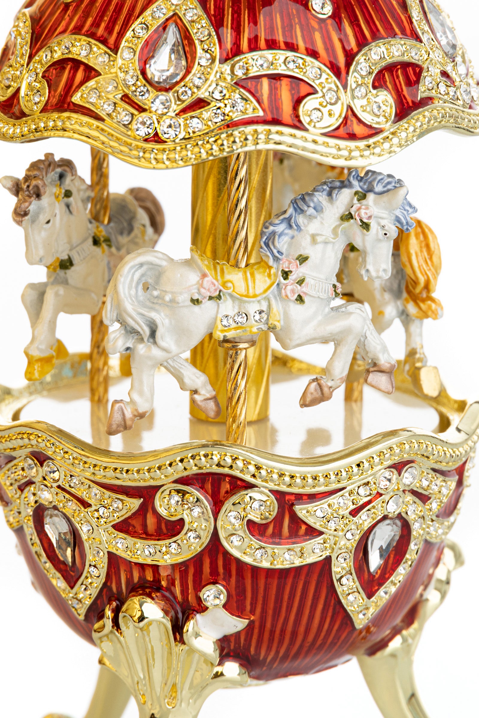 Red Wind up Horse Carousel Faberge Style Egg