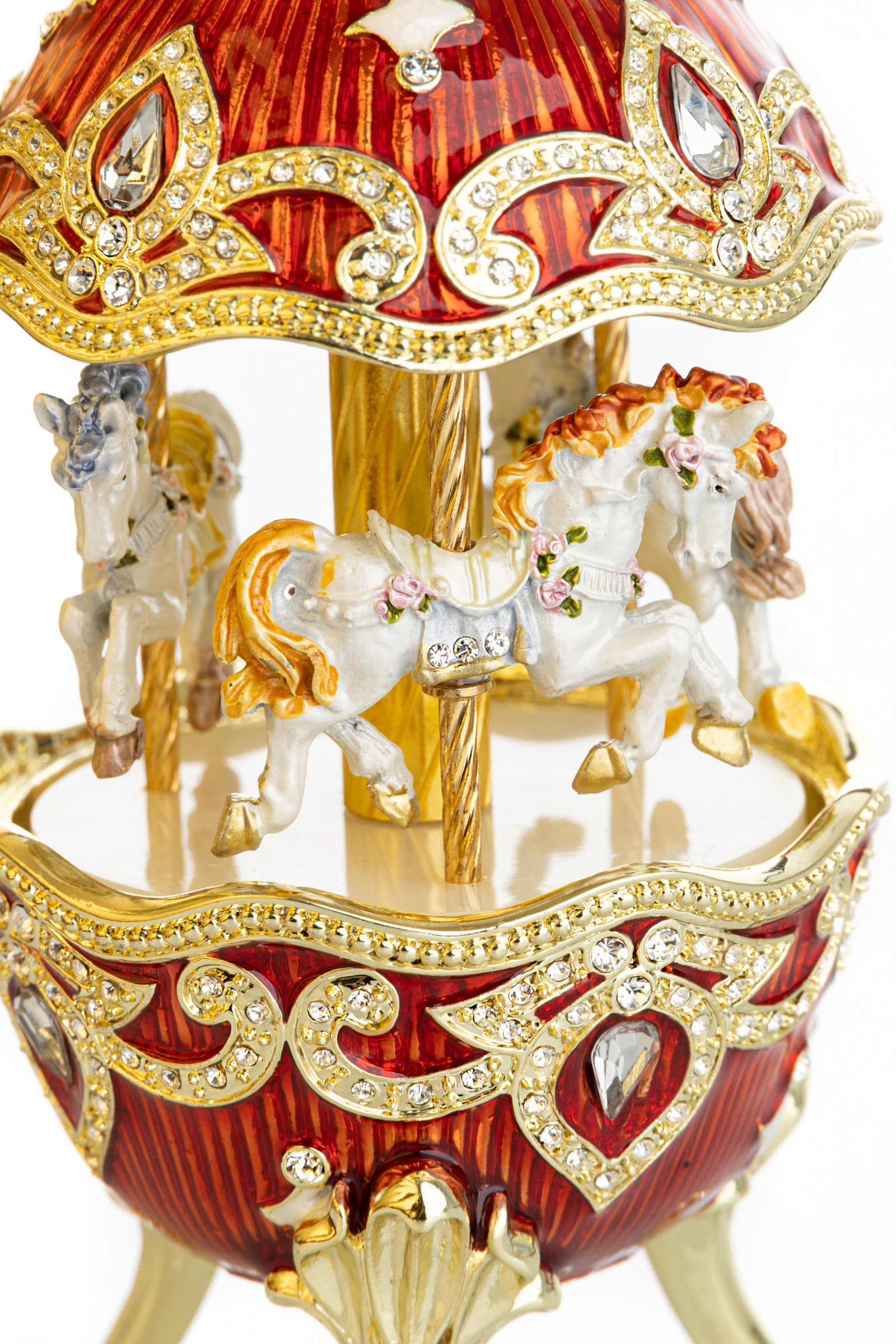 Red Wind up Horse Carousel Faberge Style Egg