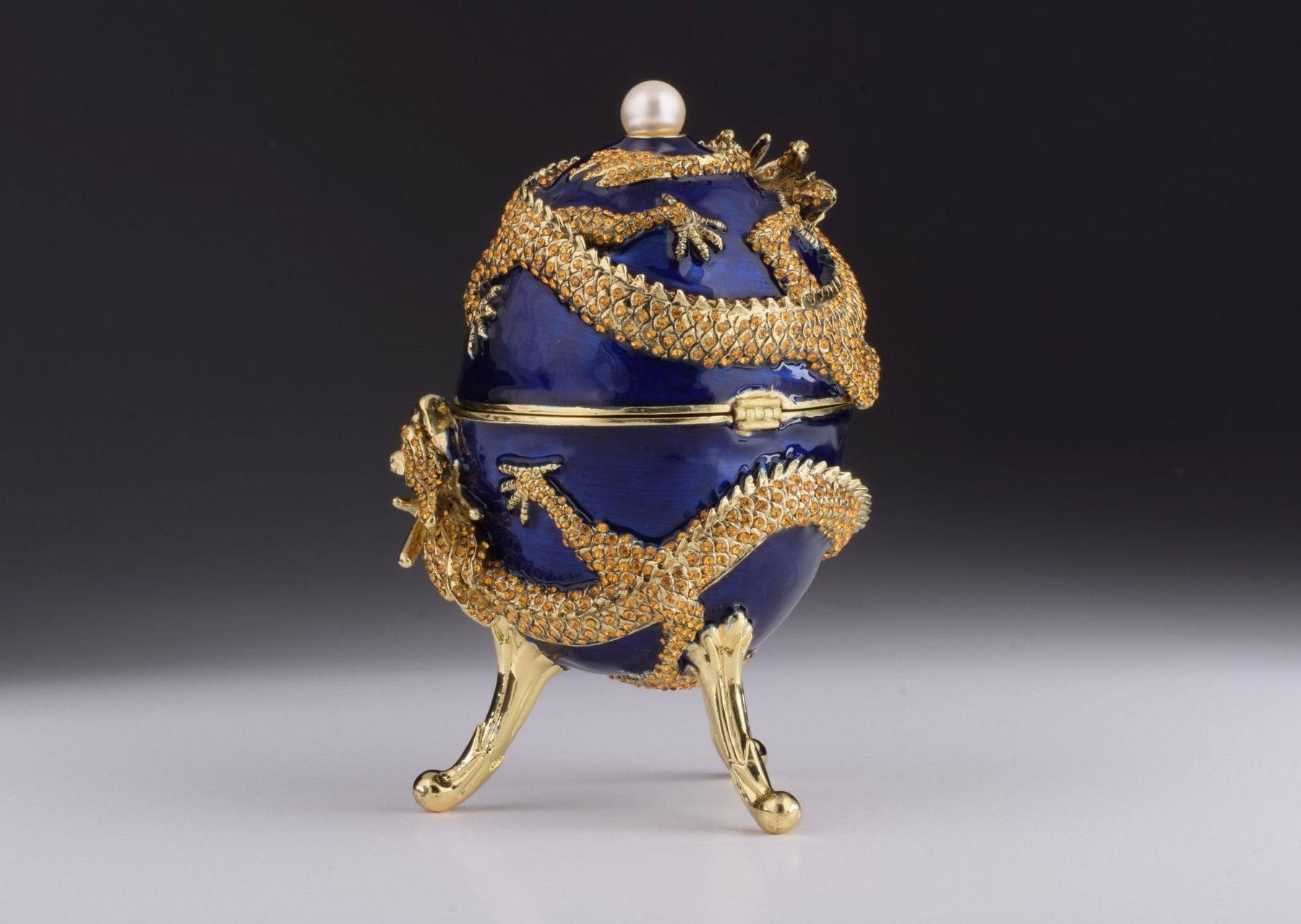 Blue Faberge Egg with Dragon Music Playing Egg Music box Keren Kopal