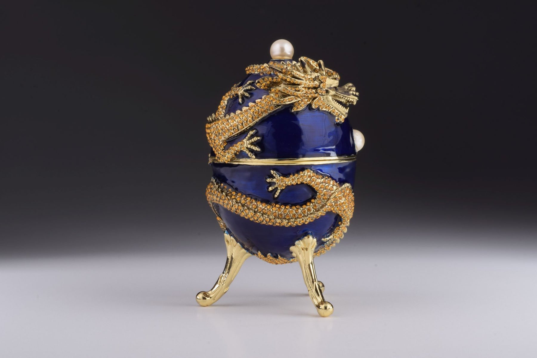 Blue Faberge Egg with Dragon Music Playing Egg Music box Keren Kopal