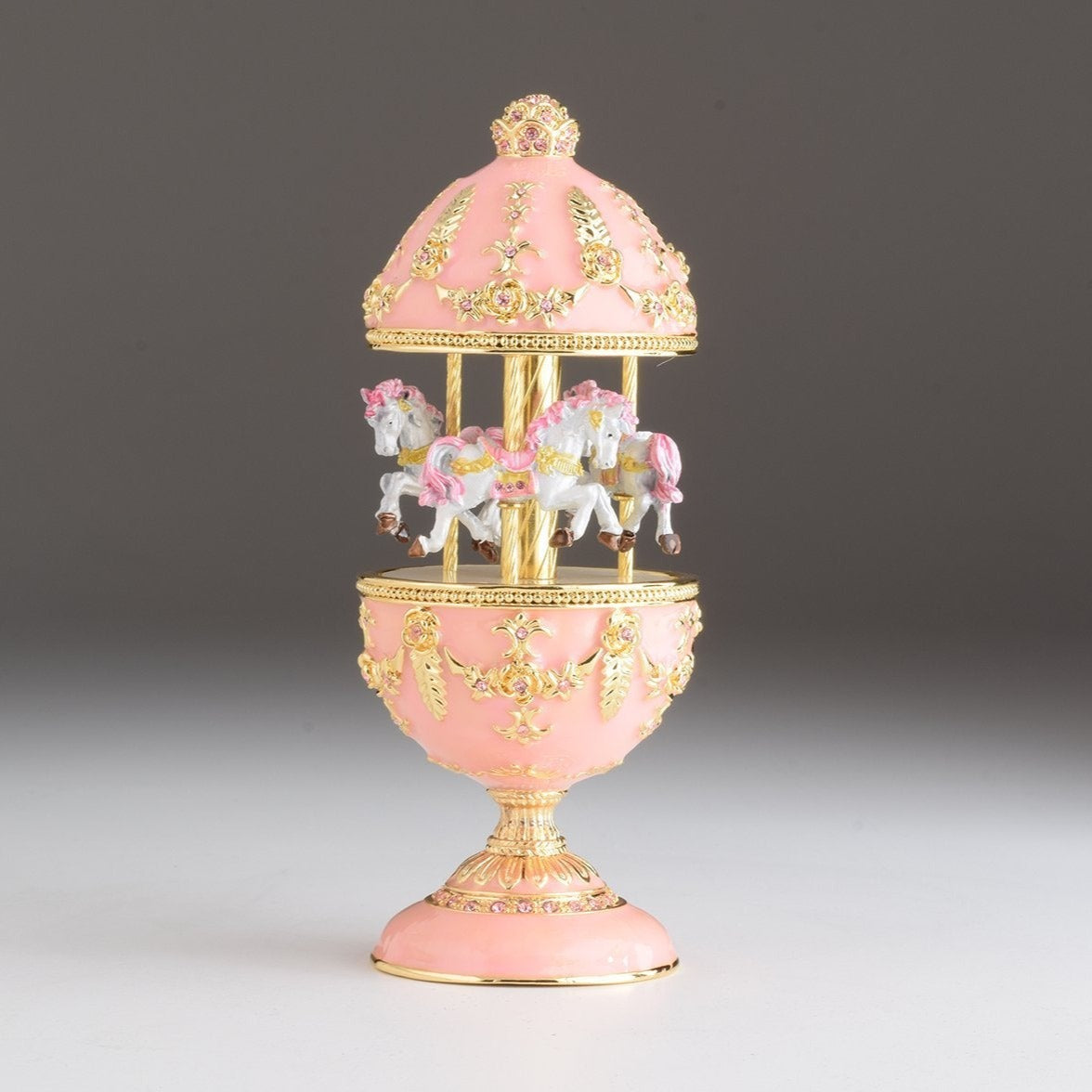 Keren Kopal Pink Carousel Faberge Egg with White Royal Horses  124.00