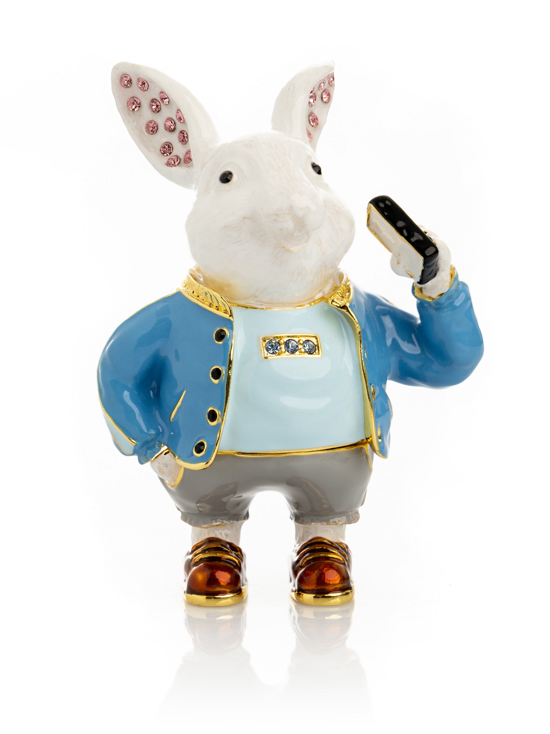 Businessman Rabbit with Cellphone Trinket Box