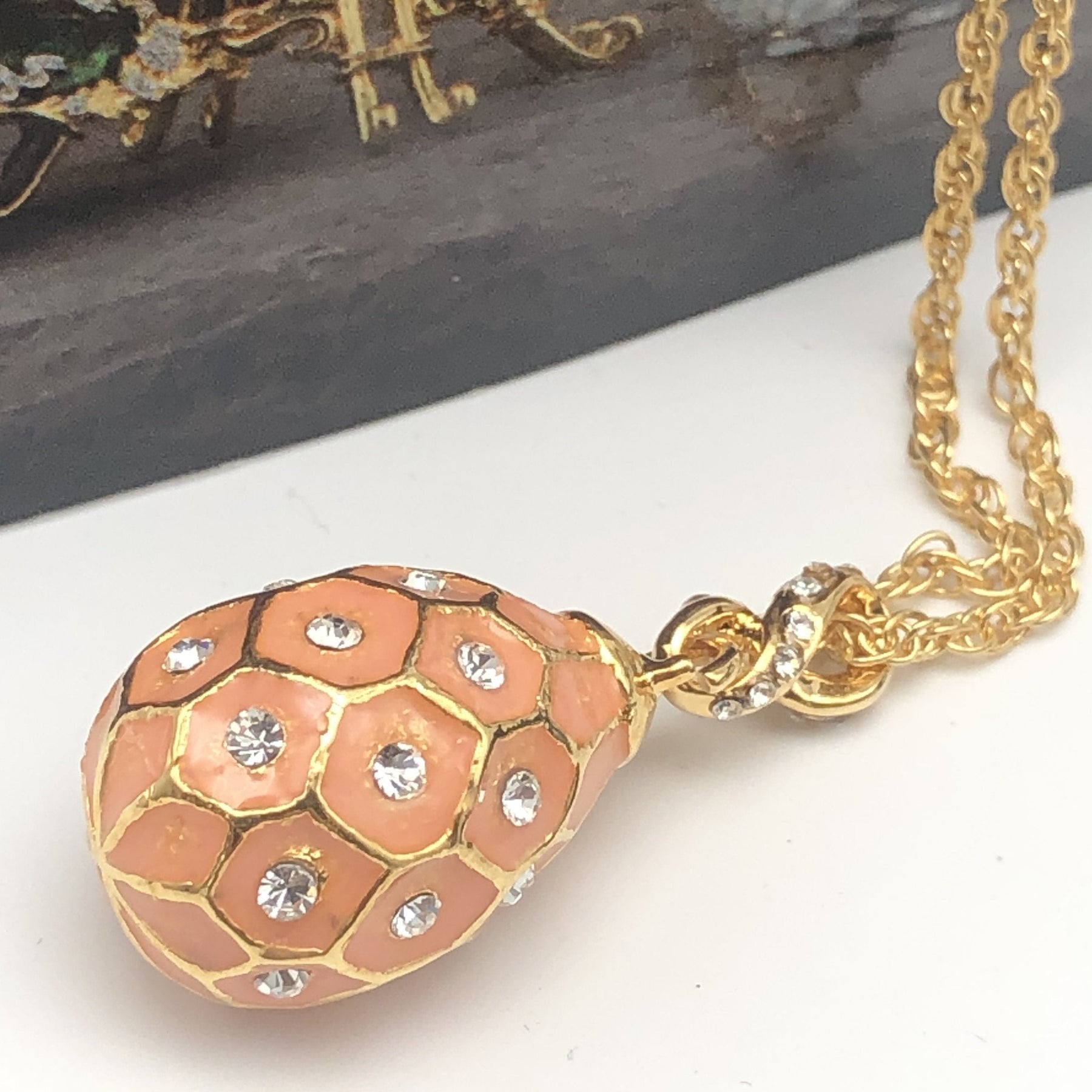 Pink Egg Pendant Gold Necklace jewelry Keren Kopal