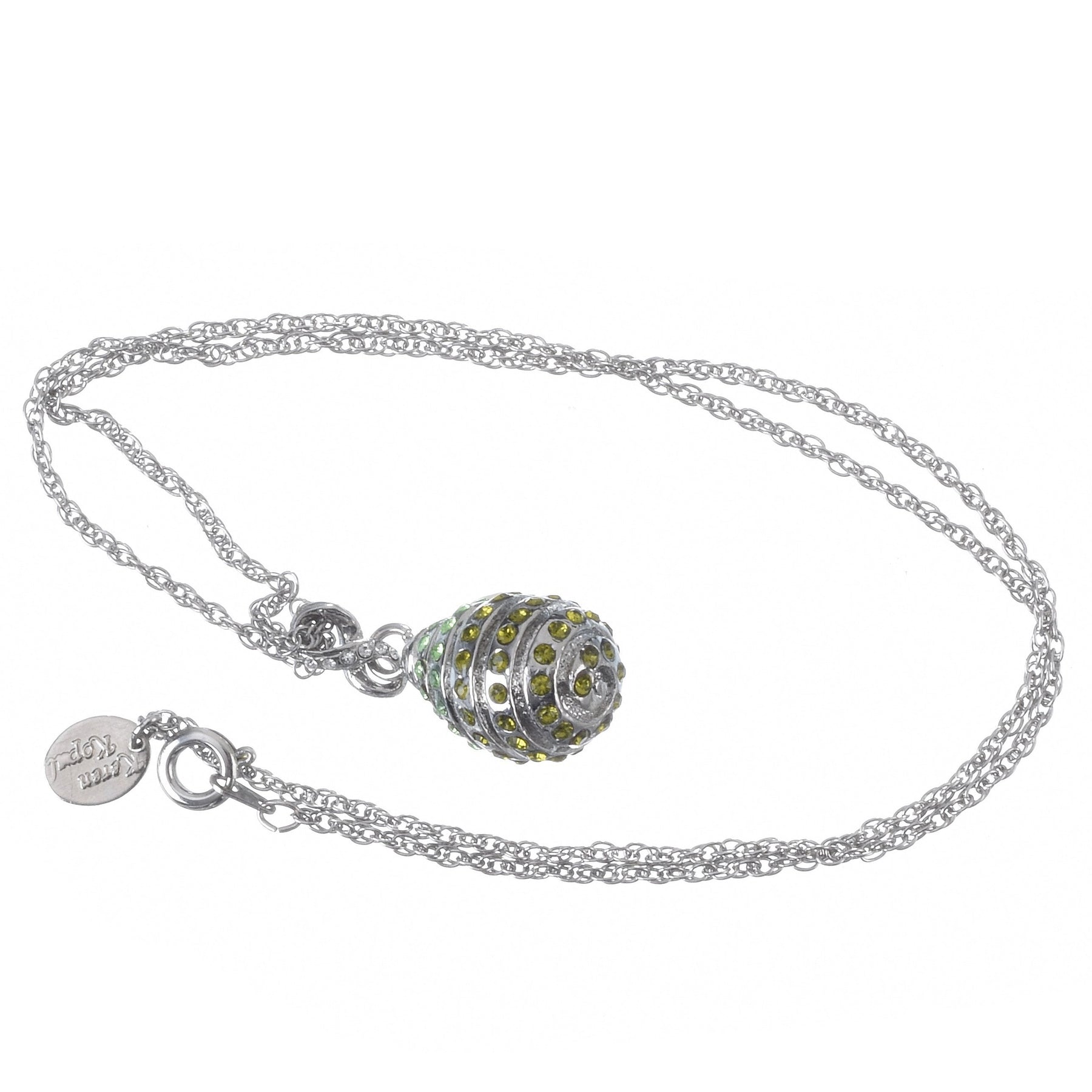 Keren Kopal Silver Egg with Green Crystals Pendant Necklace