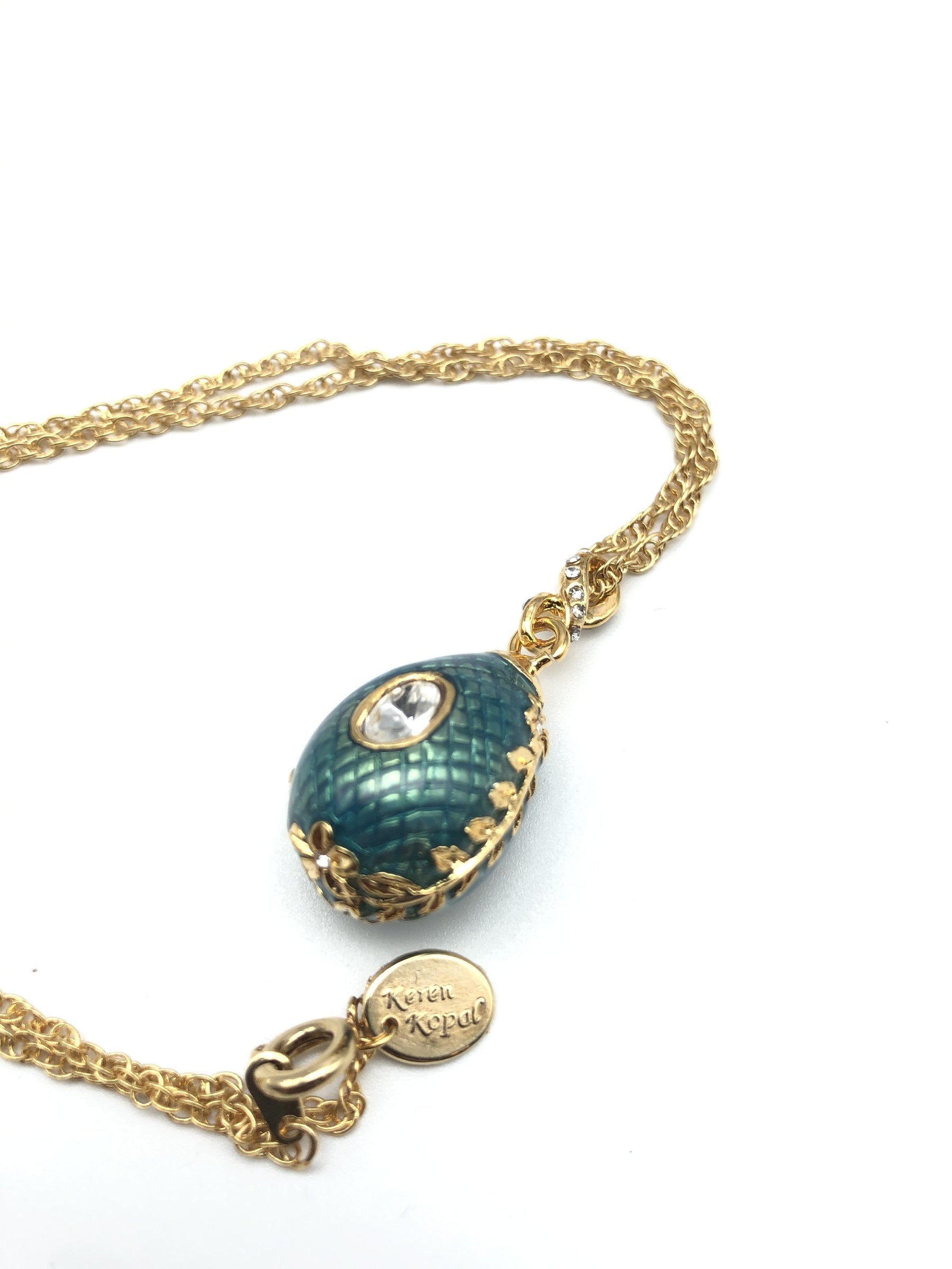 Keren Kopal Teal Egg Pendant Gold Necklace