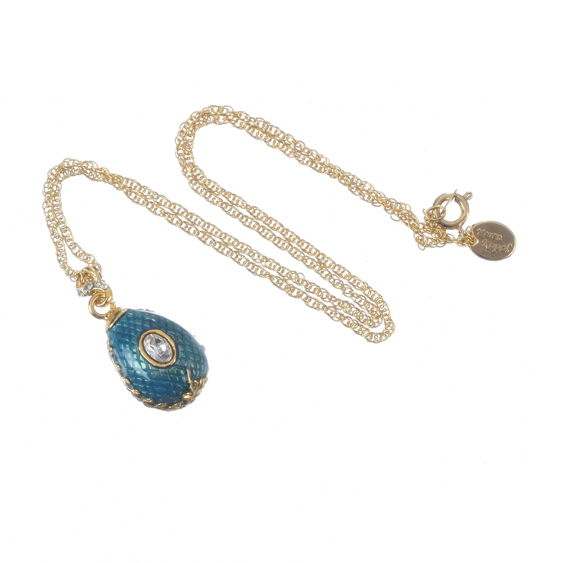 Keren Kopal Teal Egg Pendant Gold Necklace