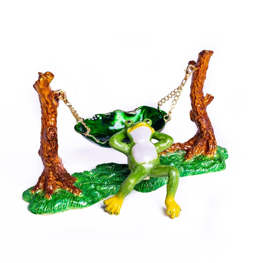 Frog Relaxing on Hammock trinket box Keren Kopal