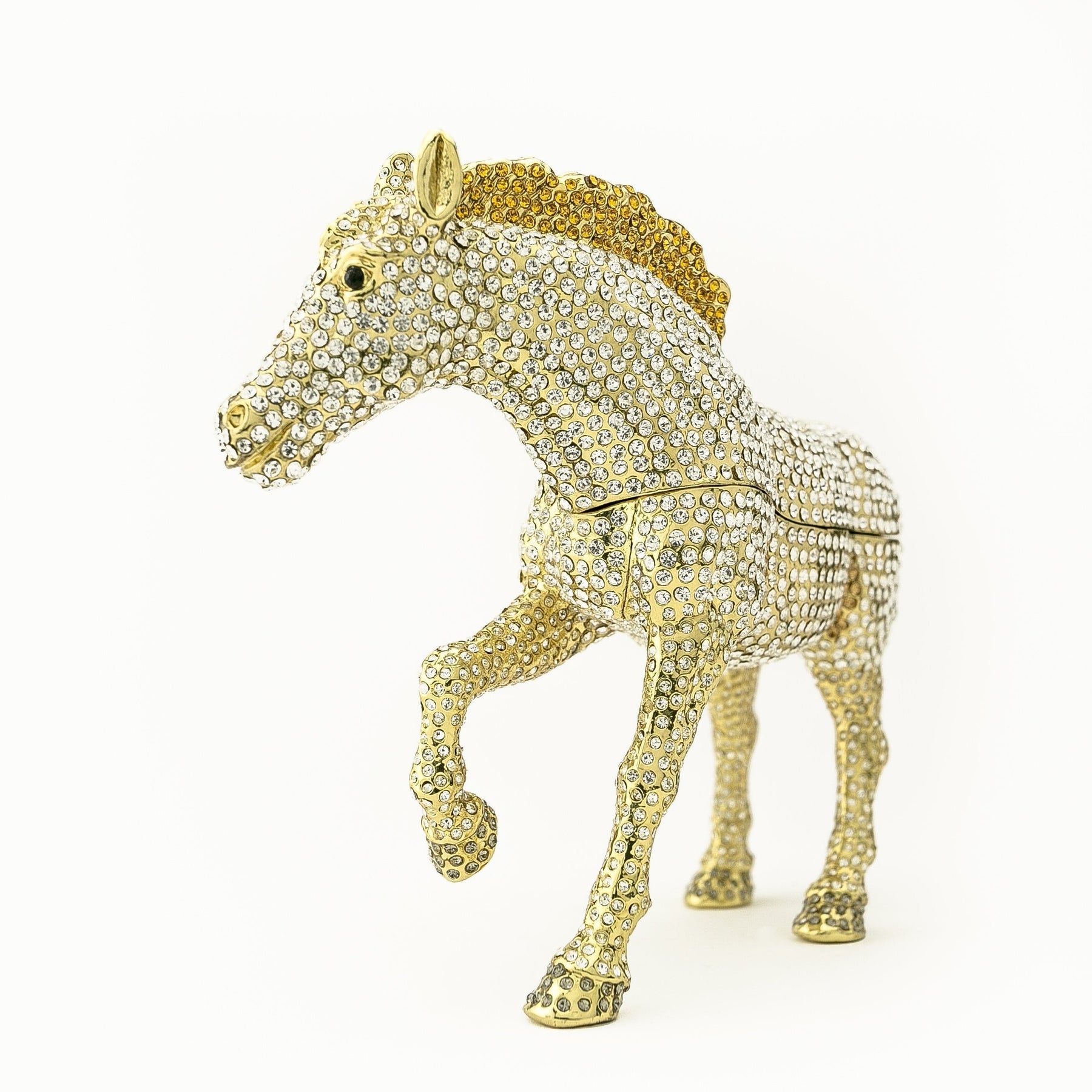 Large Golden Horse Decorated with White Crystals trinket box Keren Kopal