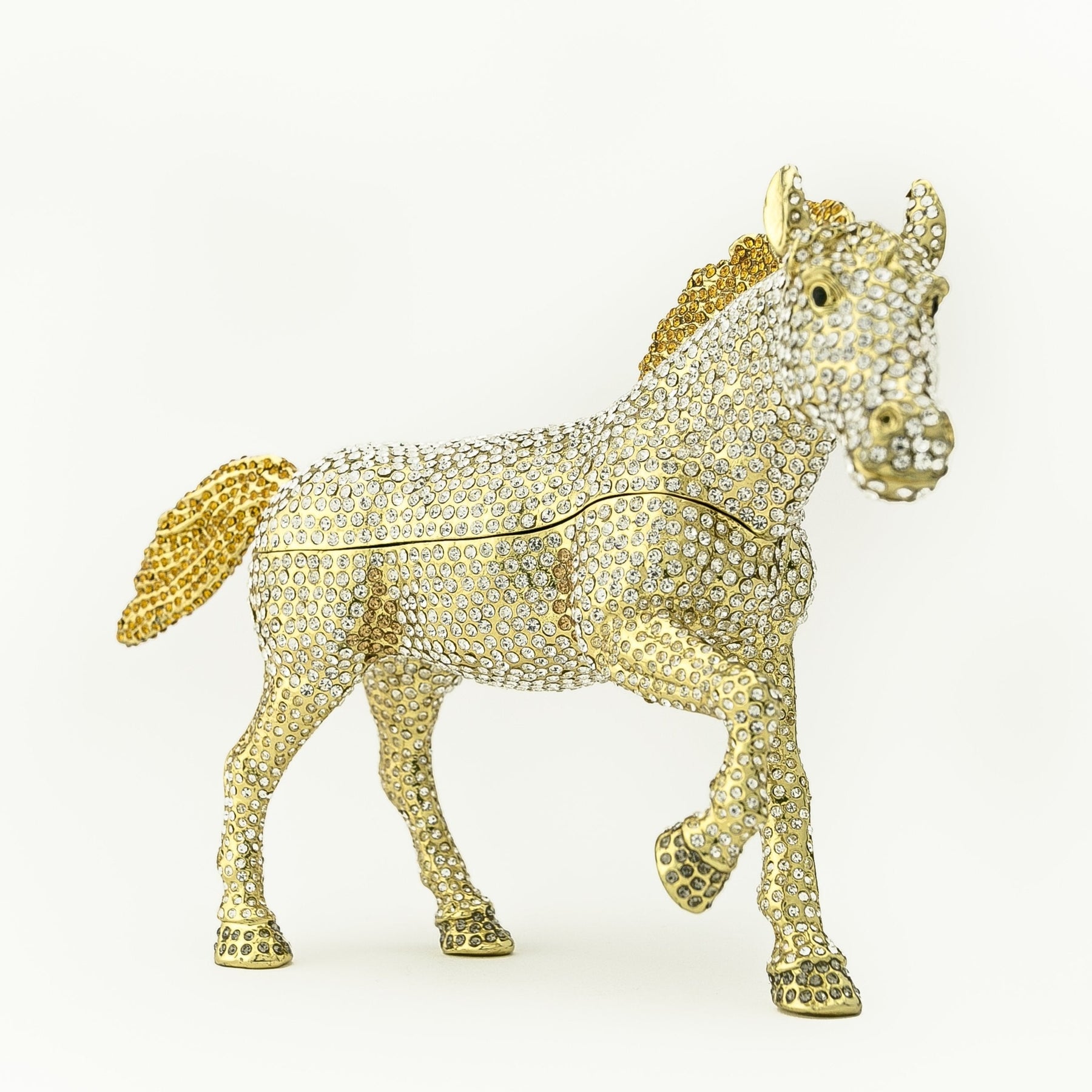 Large Golden Horse Decorated with White Crystals trinket box Keren Kopal