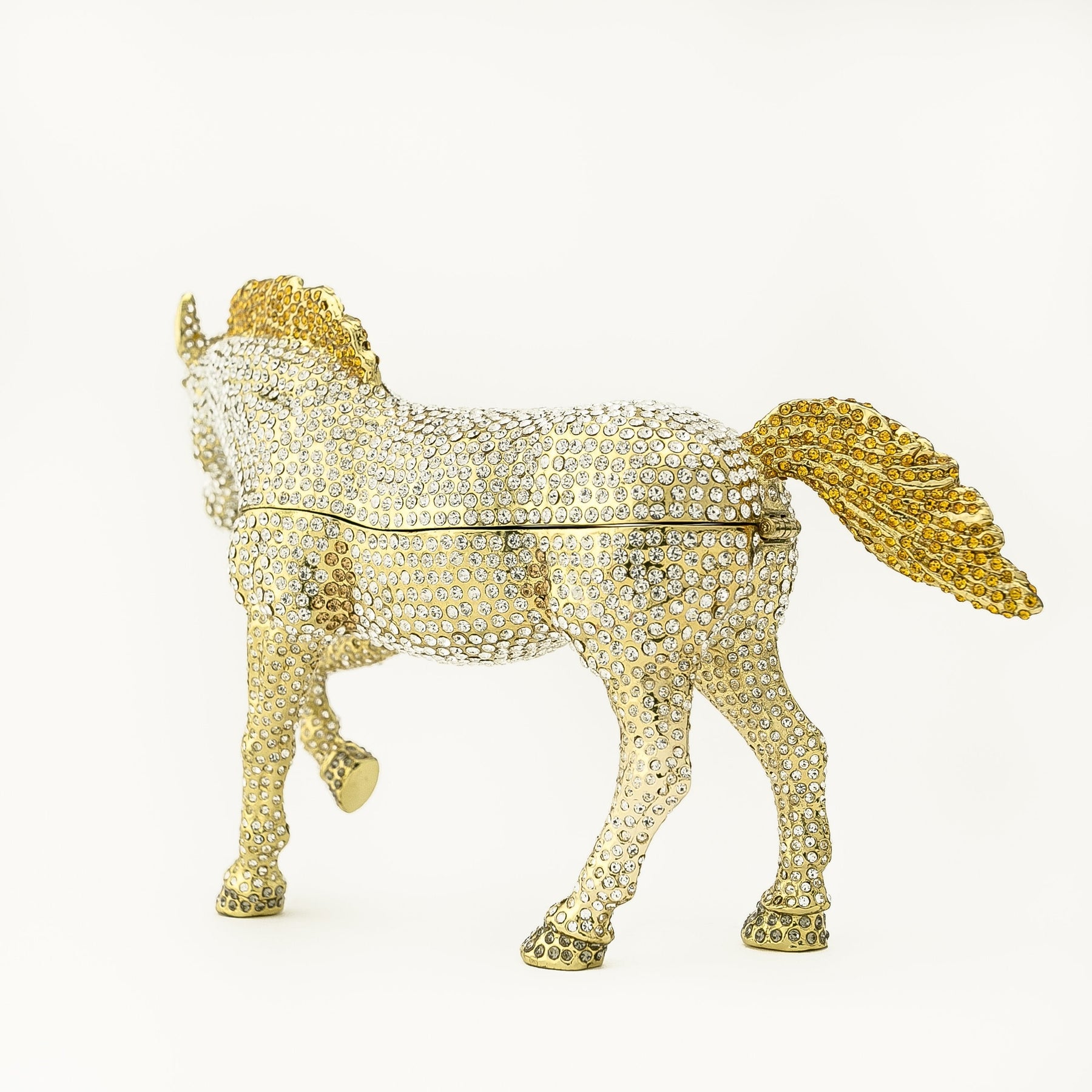 Large Golden Horse Decorated with White Crystals trinket box Keren Kopal