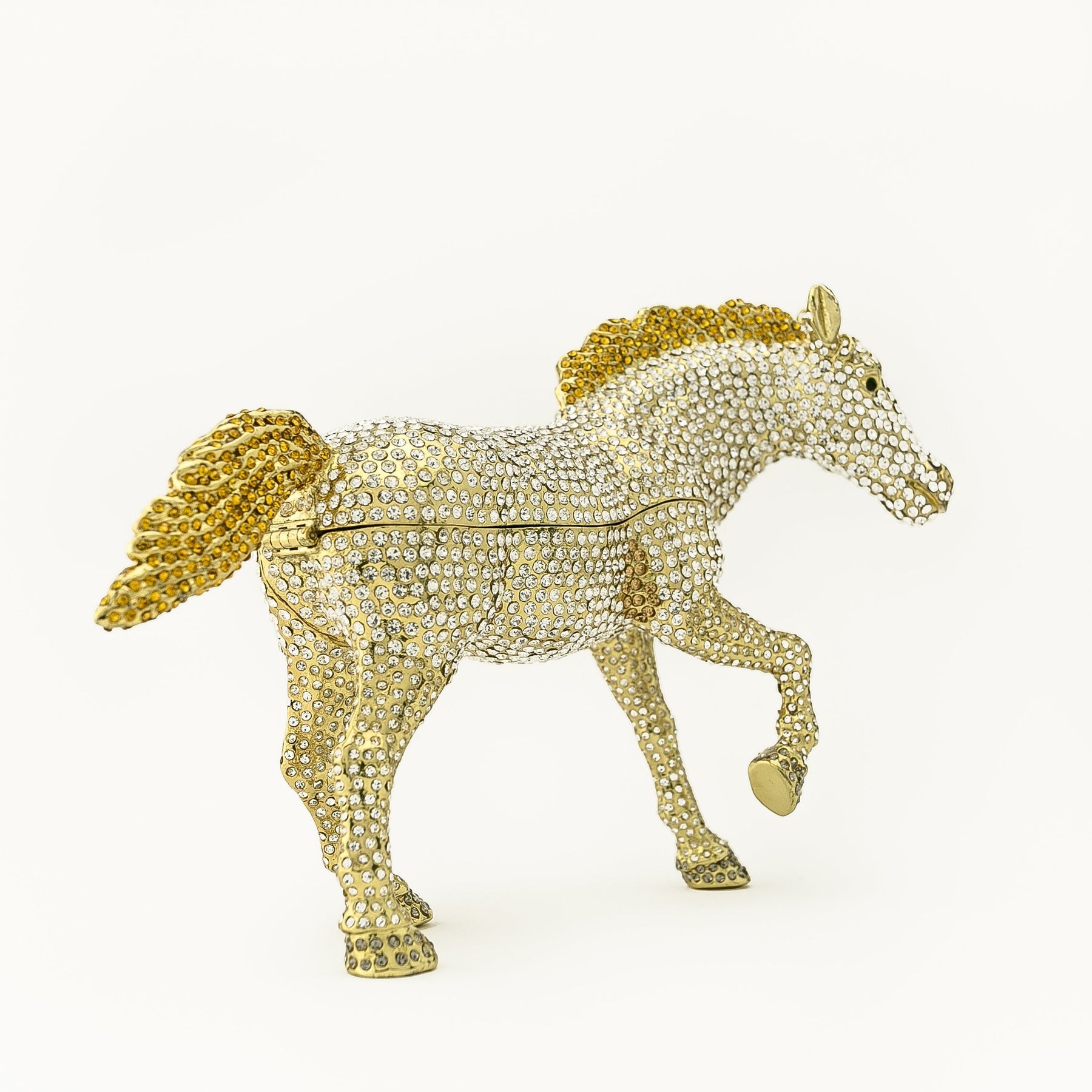 Large Golden Horse Decorated with White Crystals trinket box Keren Kopal