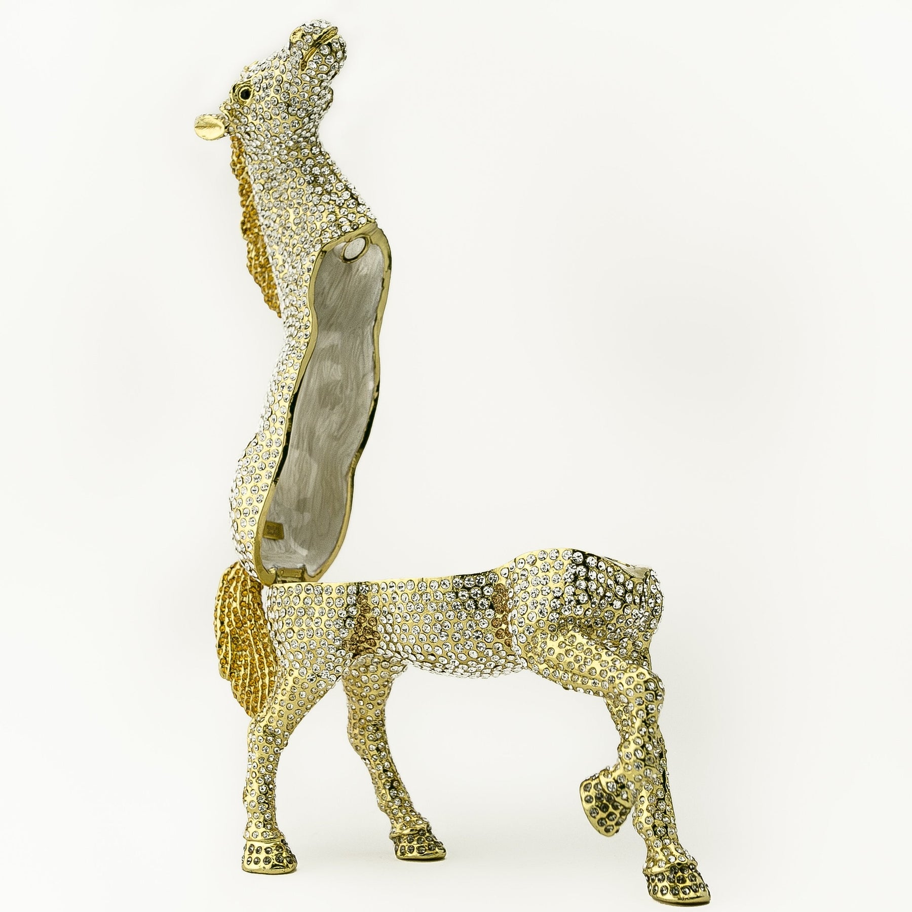 Large Golden Horse Decorated with White Crystals trinket box Keren Kopal