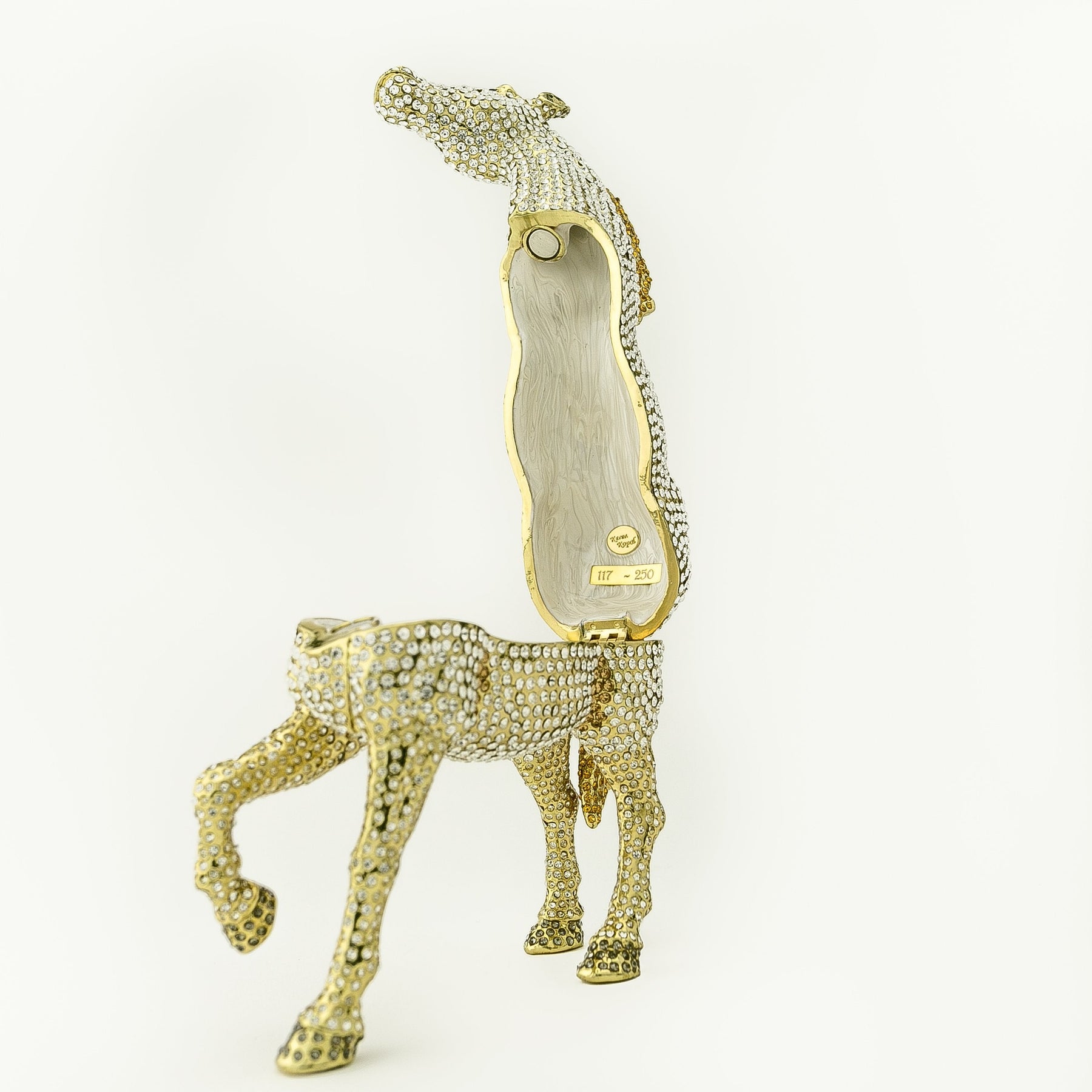 Large Golden Horse Decorated with White Crystals trinket box Keren Kopal