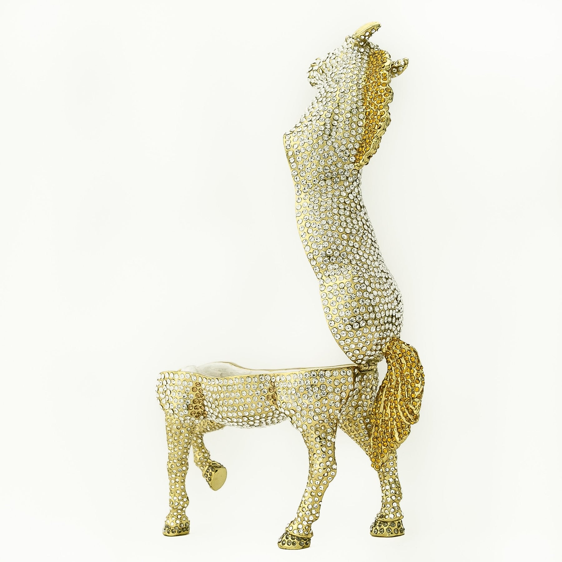 Large Golden Horse Decorated with White Crystals trinket box Keren Kopal