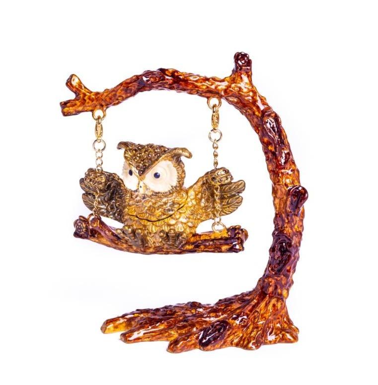 Owl Swinging on a Tree Branch trinket box Keren Kopal