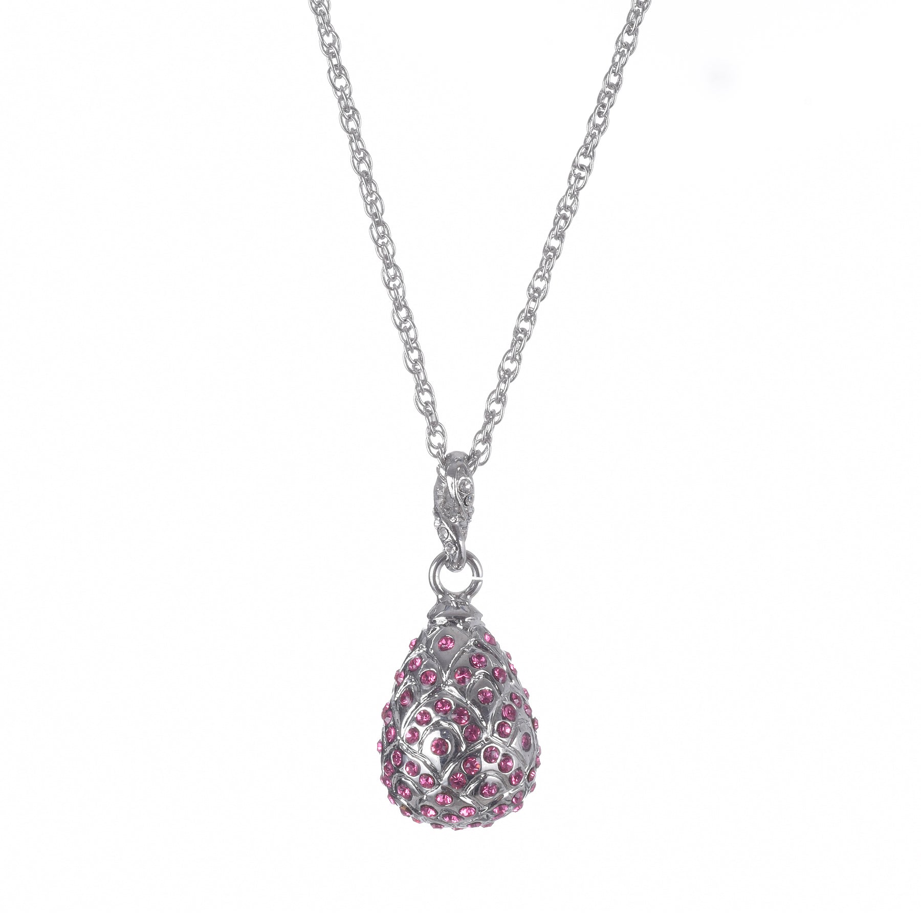 Keren Kopal Silver Egg with Pink Crystals Pendant Necklace