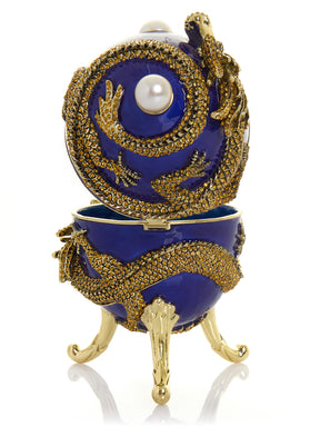Blue Faberge Egg with Dragon Music Playing Egg