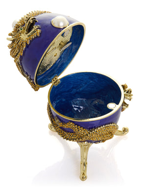 Blue Faberge Egg with Dragon Music Playing Egg