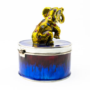 Keren Kopal Gold Elephant on Blue Trinket Box