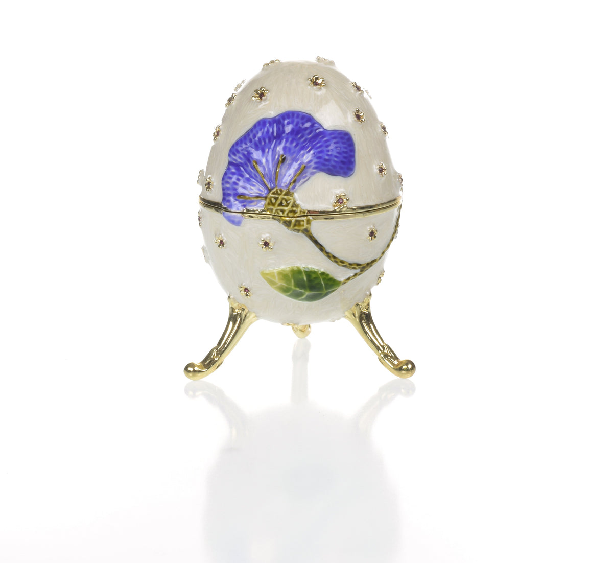 White with Blue flower Music box Fur Elise by Beethoven Faberge Egg