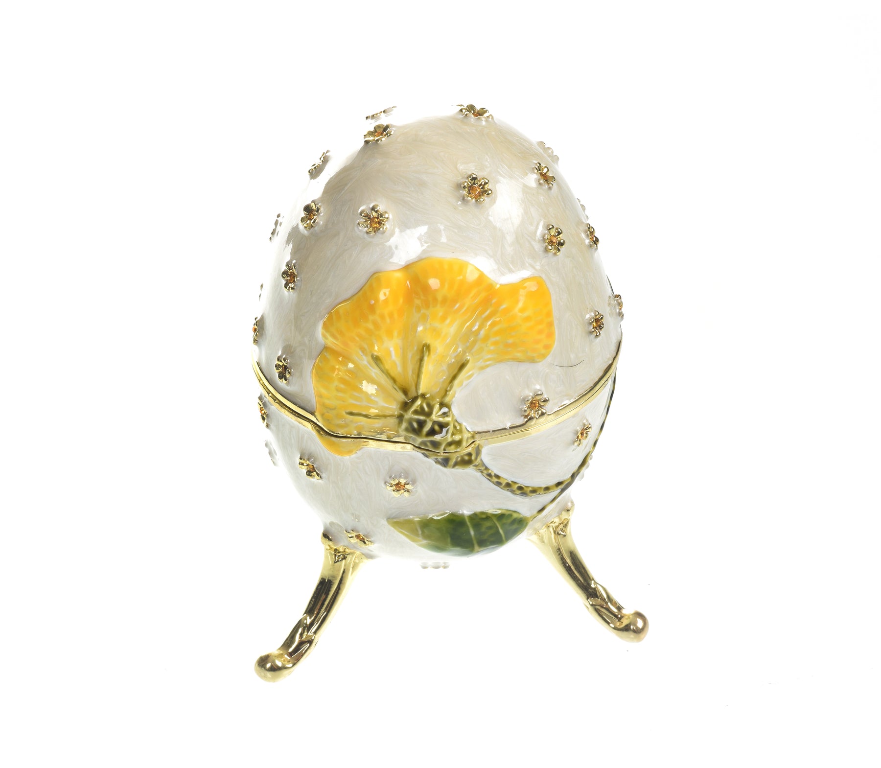 Keren Kopal White with Yellow flower Music box Fur Elise by Beethoven Faberge Egg